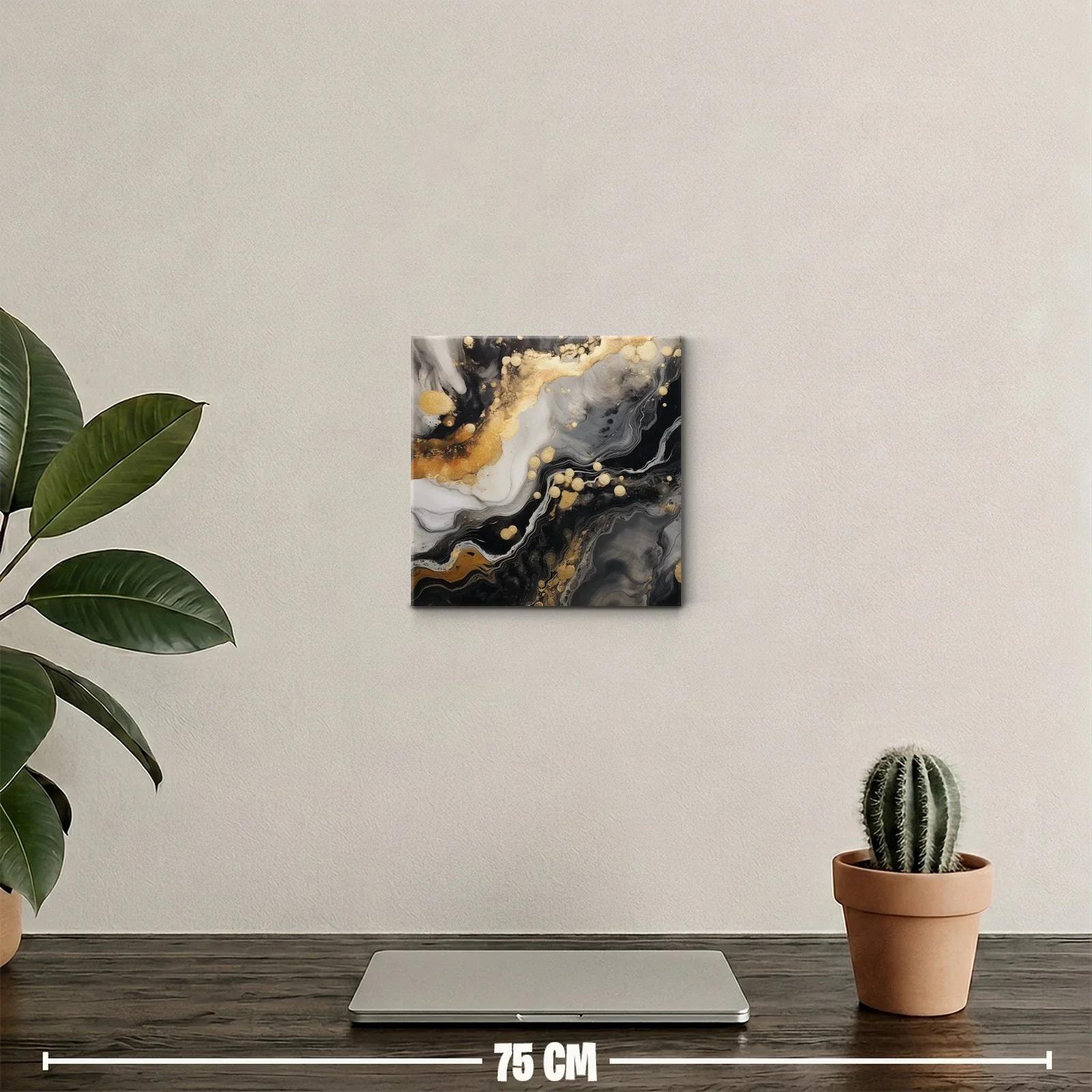 Cuadro abstracto con tonos dorados y negros para decoración elegante — miniatura 2