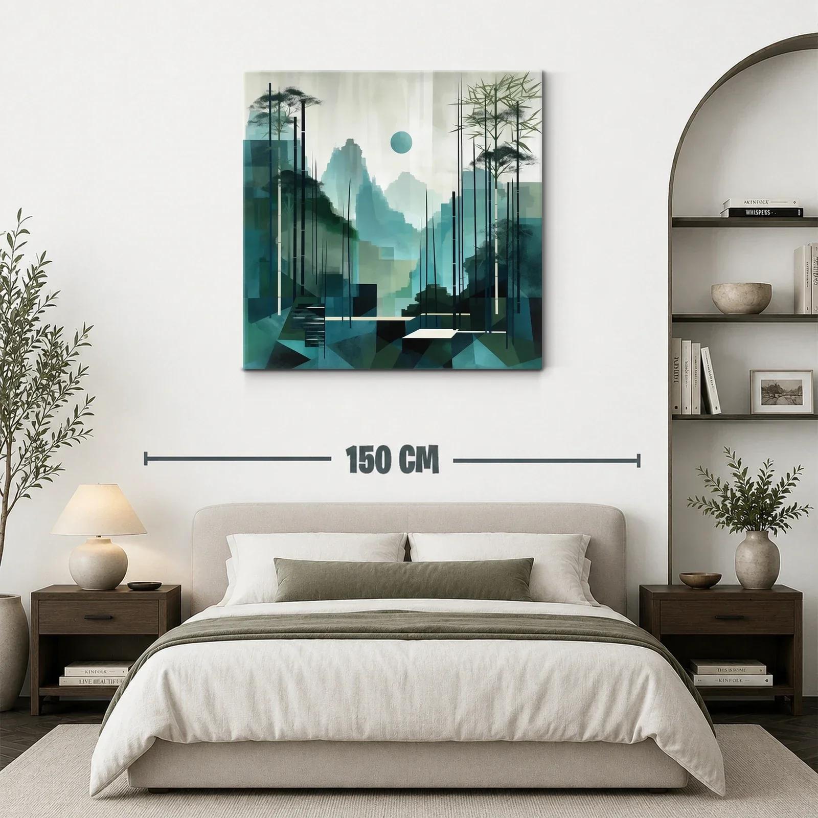 Paisaje abstracto con montañas y bambú en tonos verdes — miniatura 3