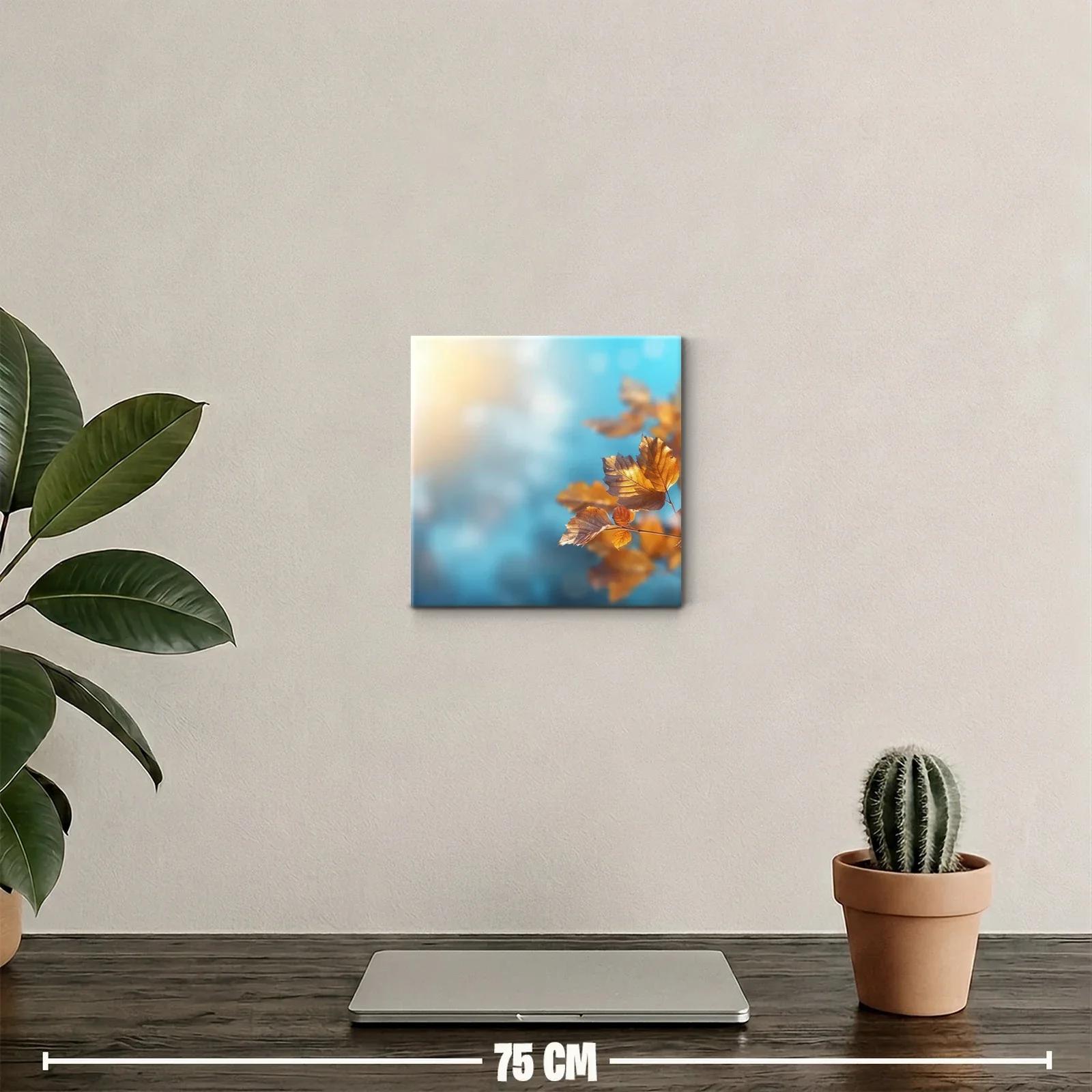 Hojas otoñales con fondo difuminado azul y luz cálida — miniatura 2