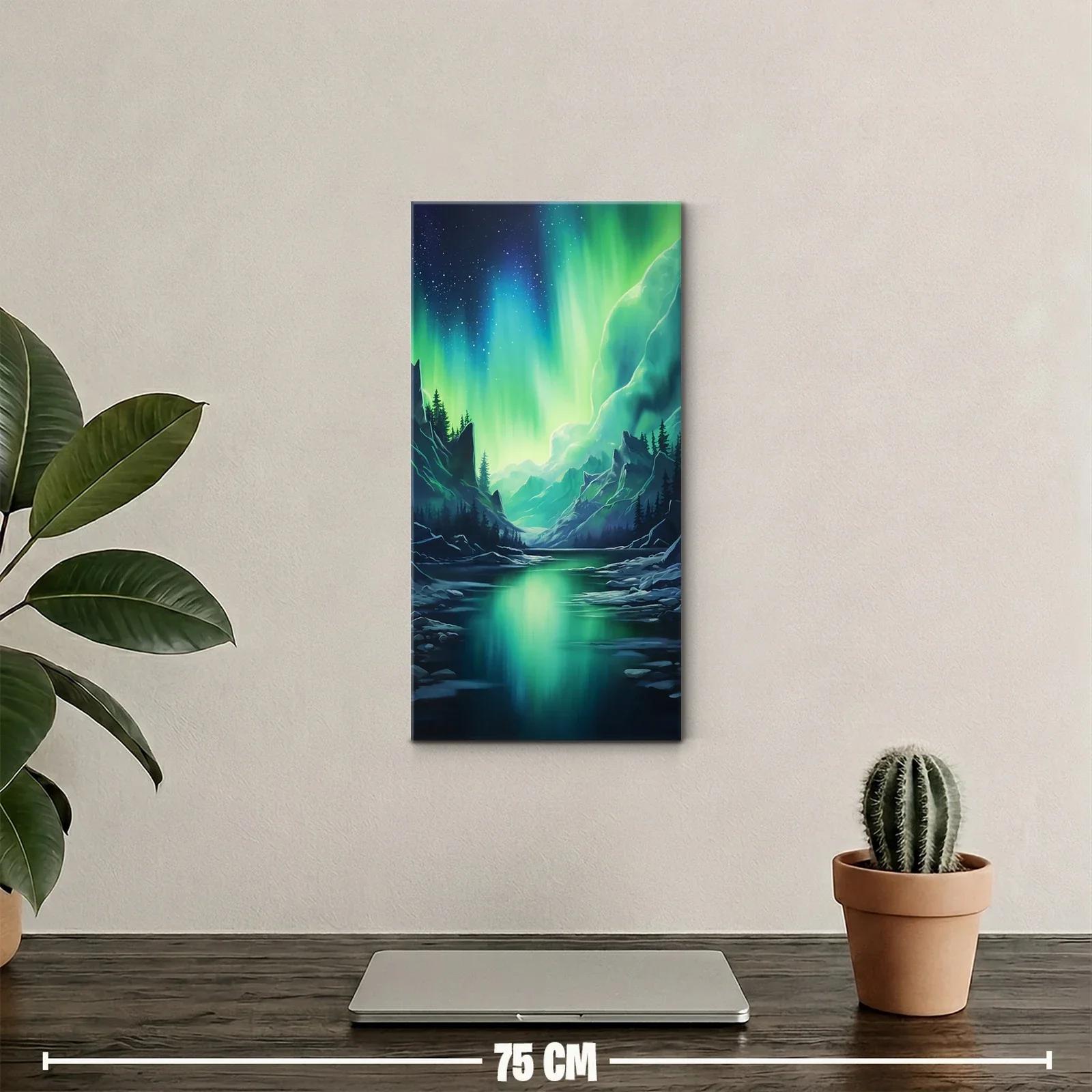 Cuadro aurora boreal sobre lago de montaña — miniatura 2