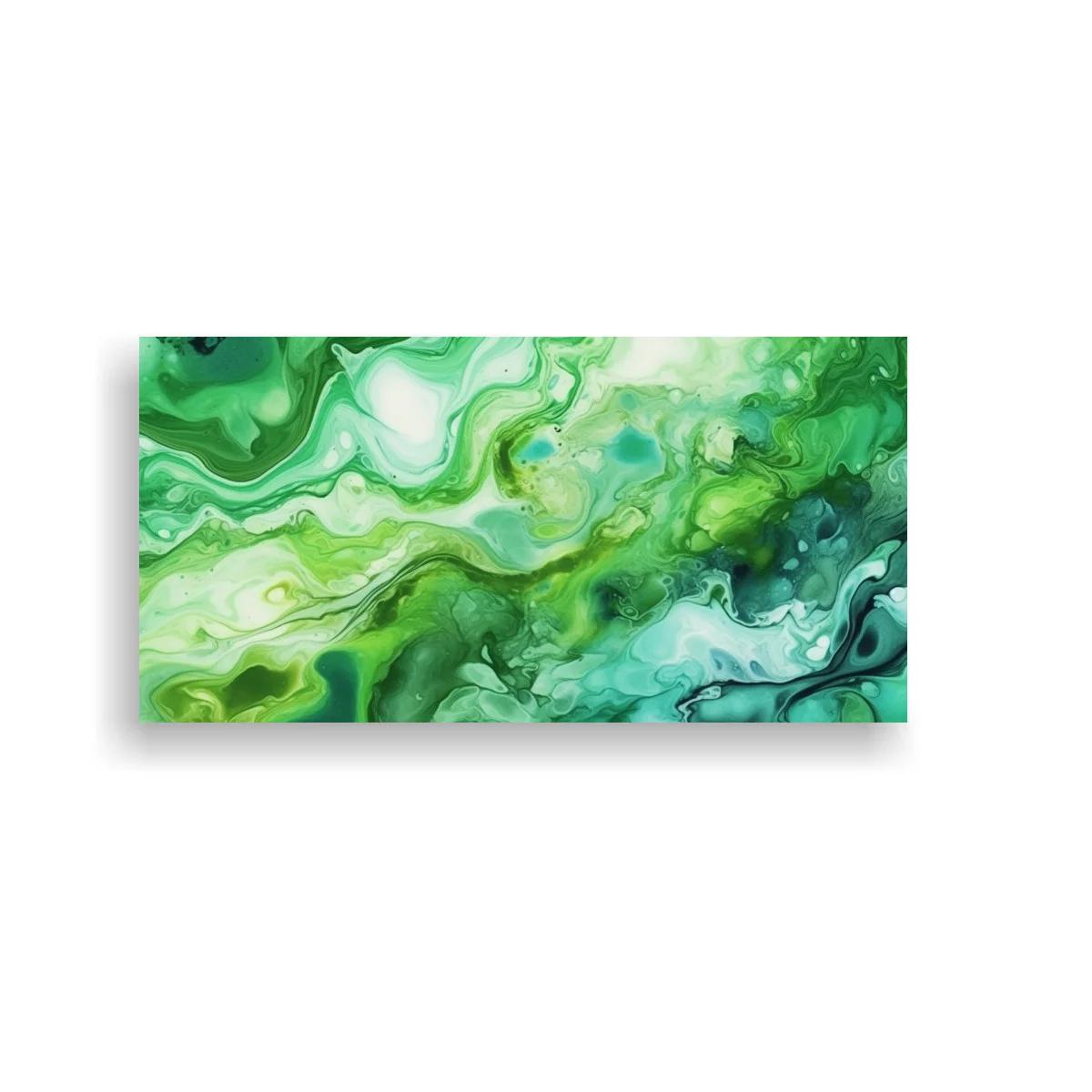Cuadro remolino abstracto verde con vetas ondulantes — imagen principal