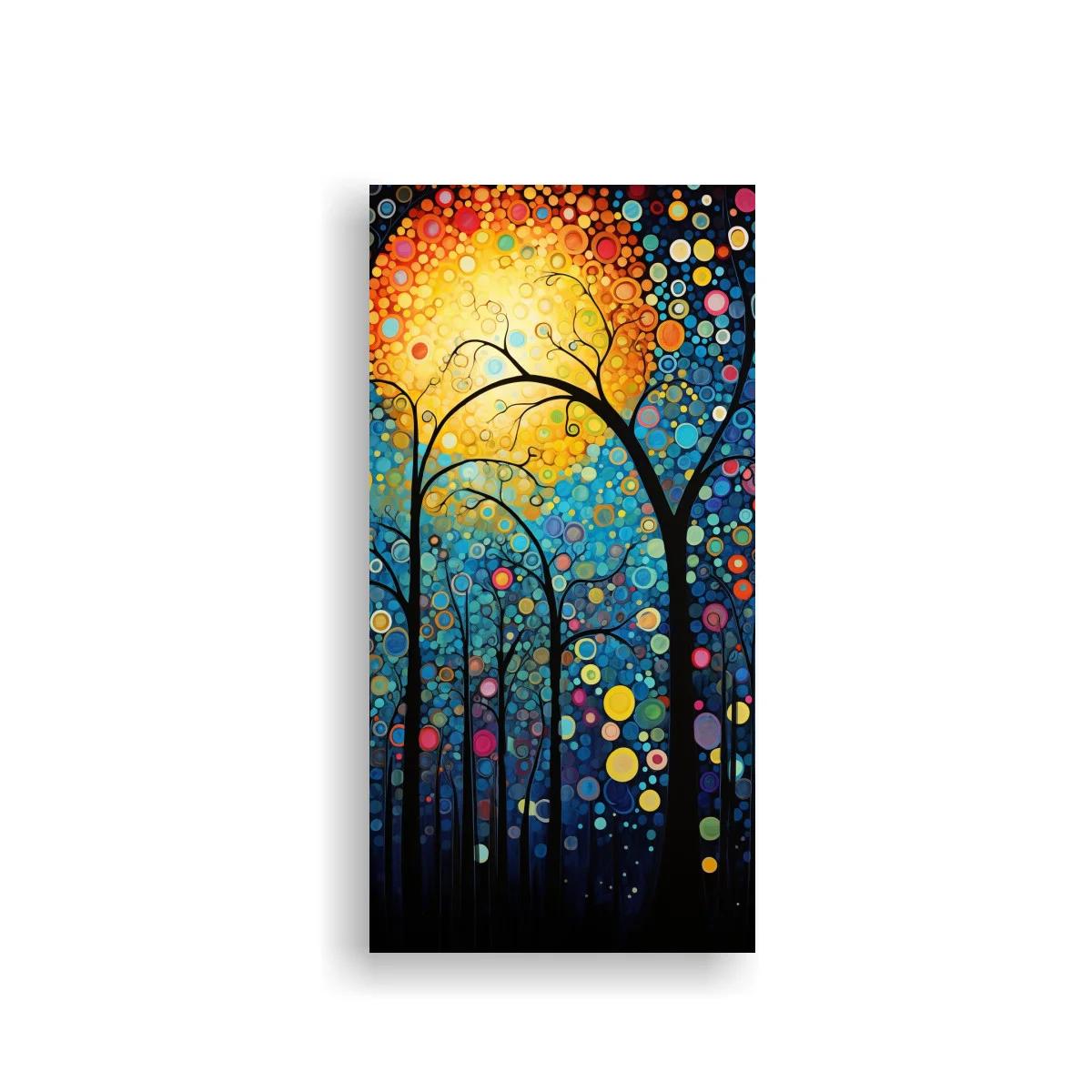 Cuadro bosque de árboles curvos y círculos de colores — imagen principal