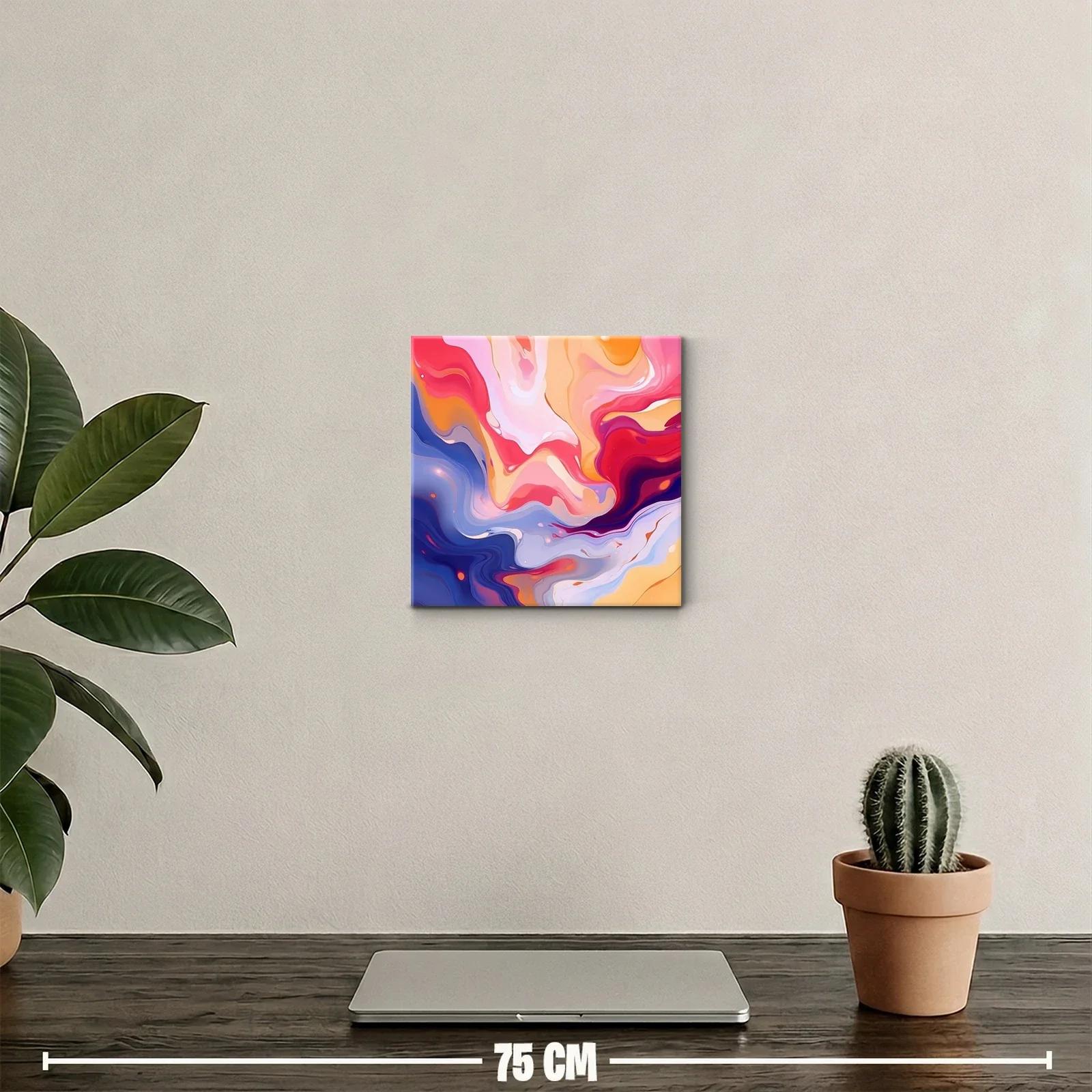 Cuadro abstracto con formas fluidas en tonos cálidos y fríos — miniatura 2