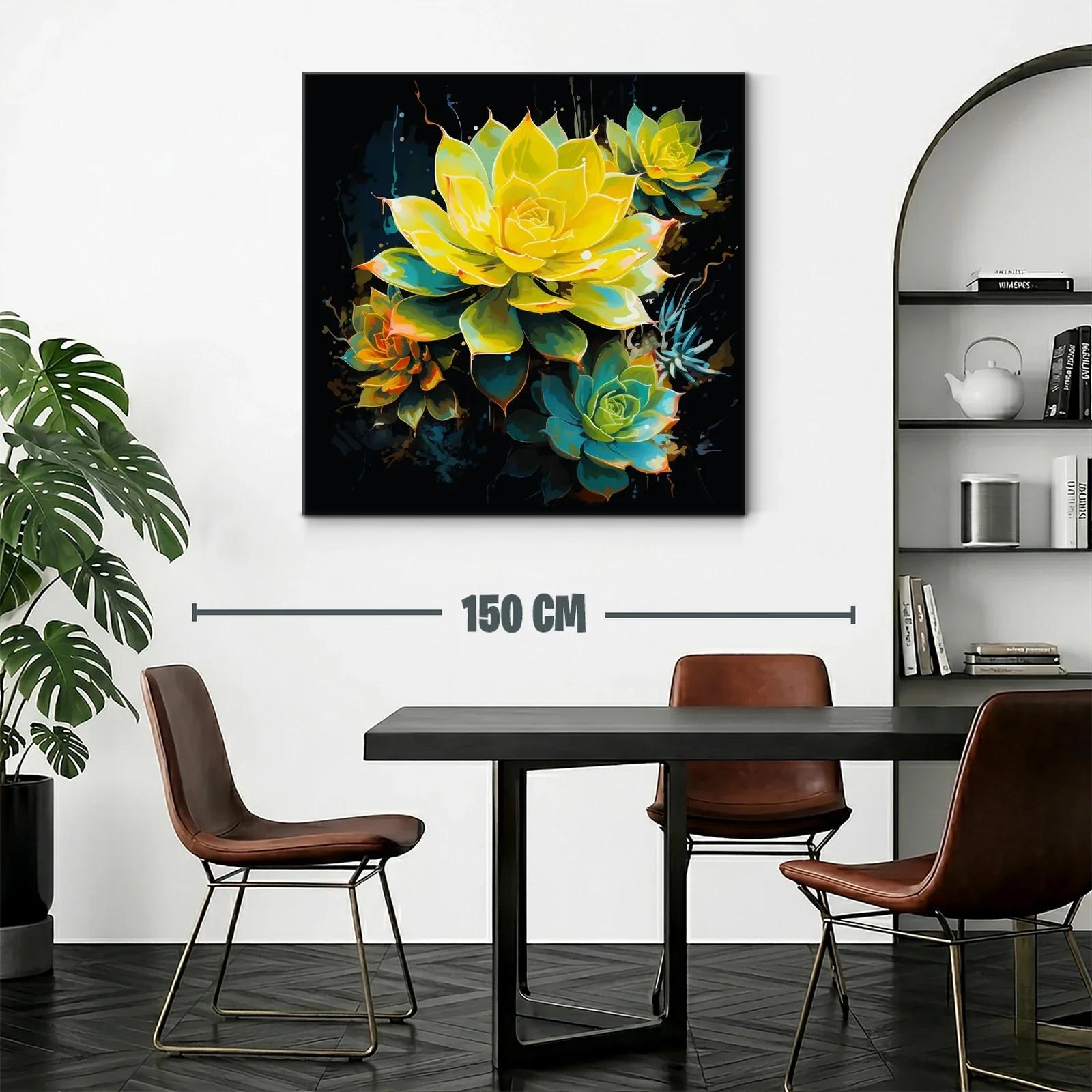 Cuadro floral vibrante con tonos amarillos y verdes — miniatura 2