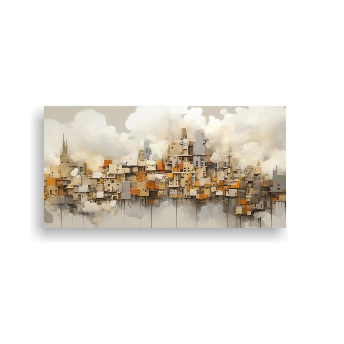 Cuadro skyline urbano en acuarela con chapiteles