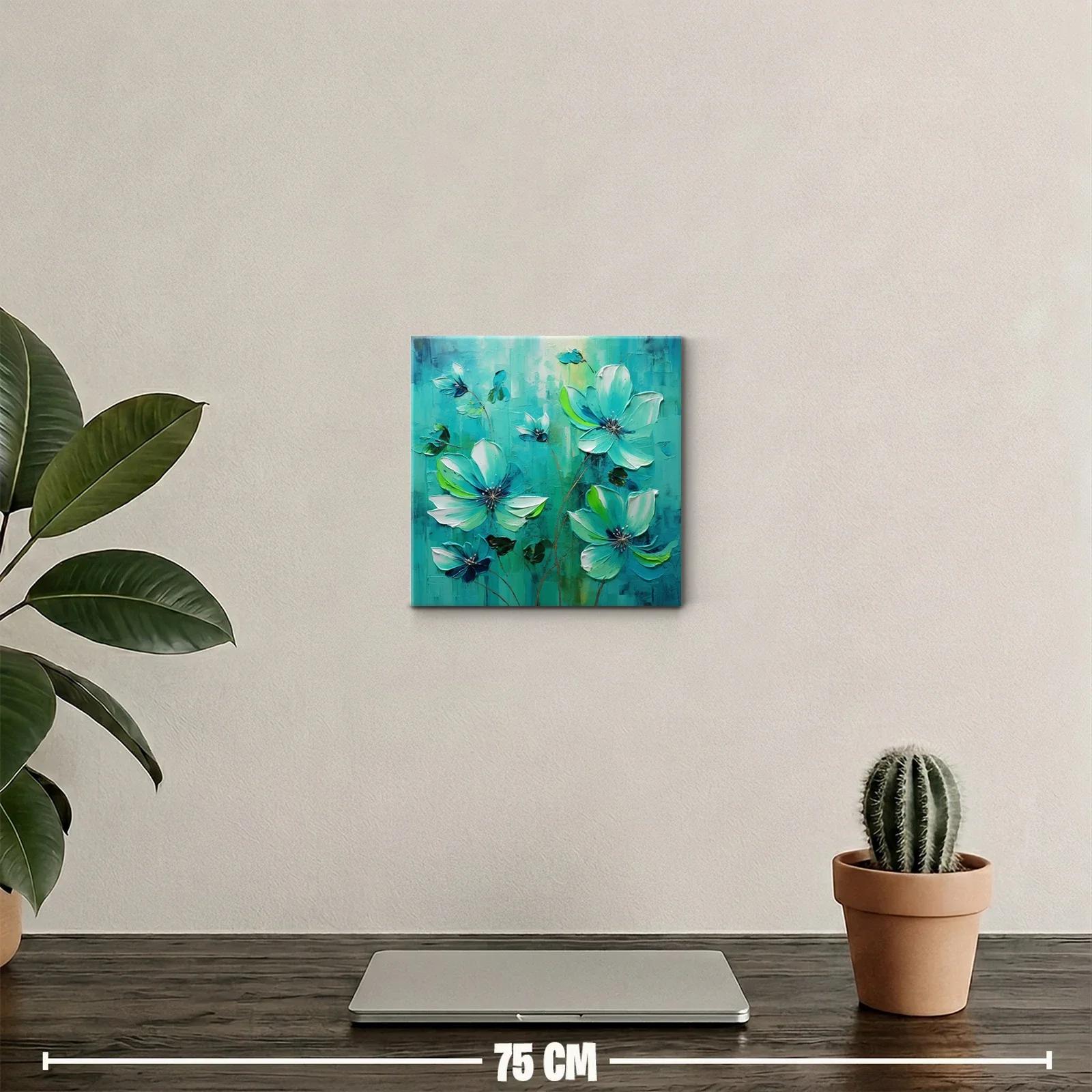 Cuadro floral en tonos azules y verdes para decoración moderna — miniatura 2