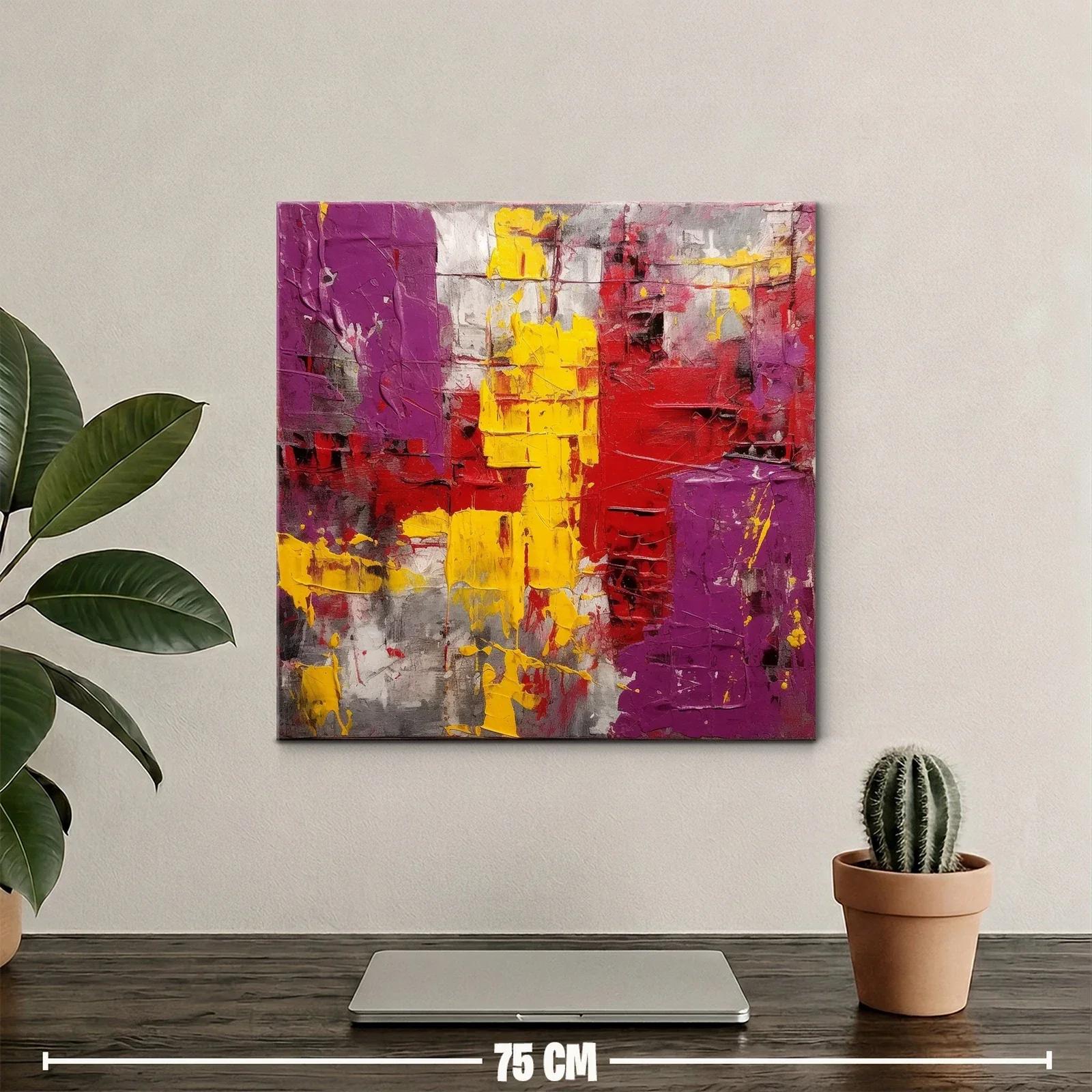 Cuadro abstracto en tonos vivos rojos amarillos y morados — miniatura 2
