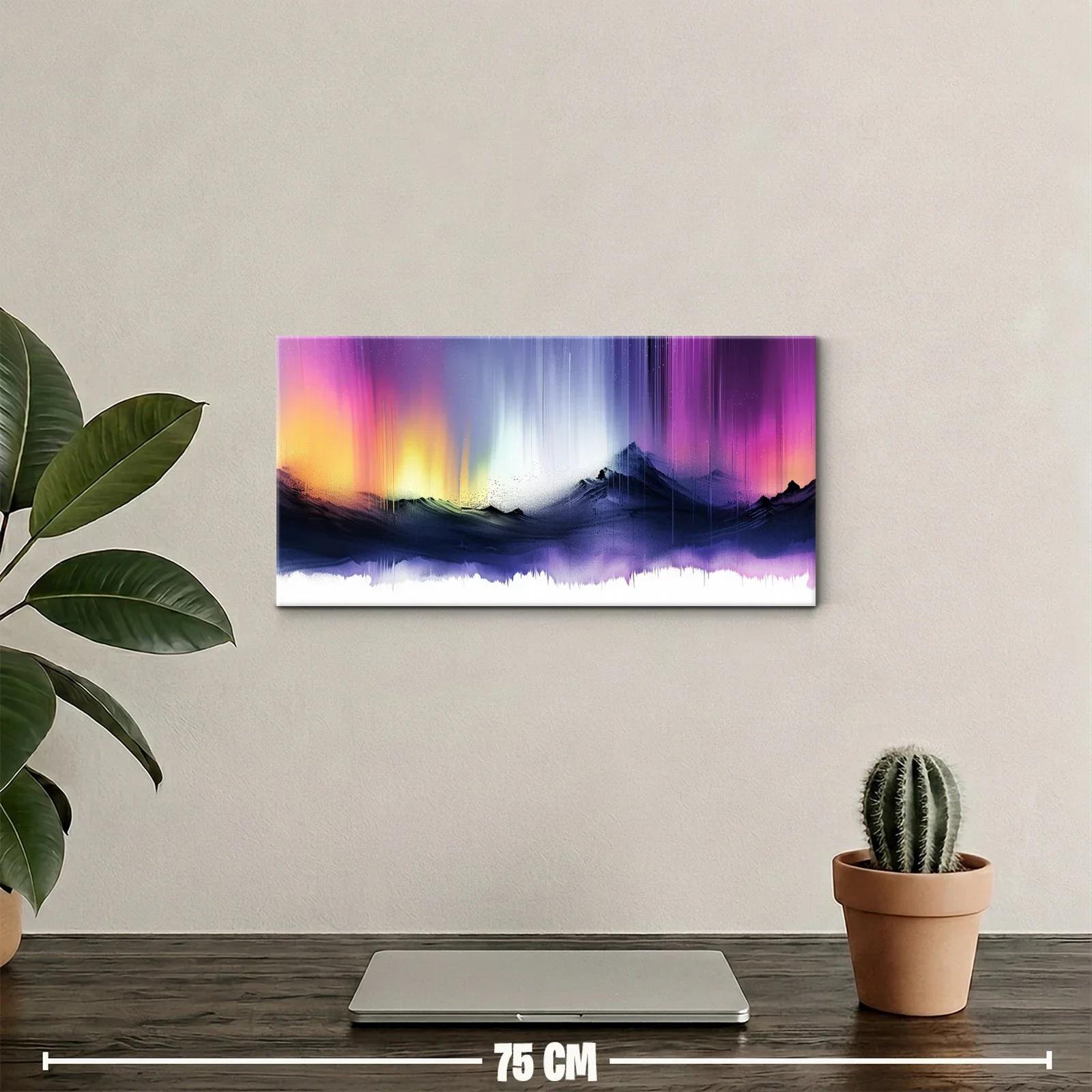 Cuadro aurora boreal sobre montañas con cortinas de luz vertical — miniatura 2