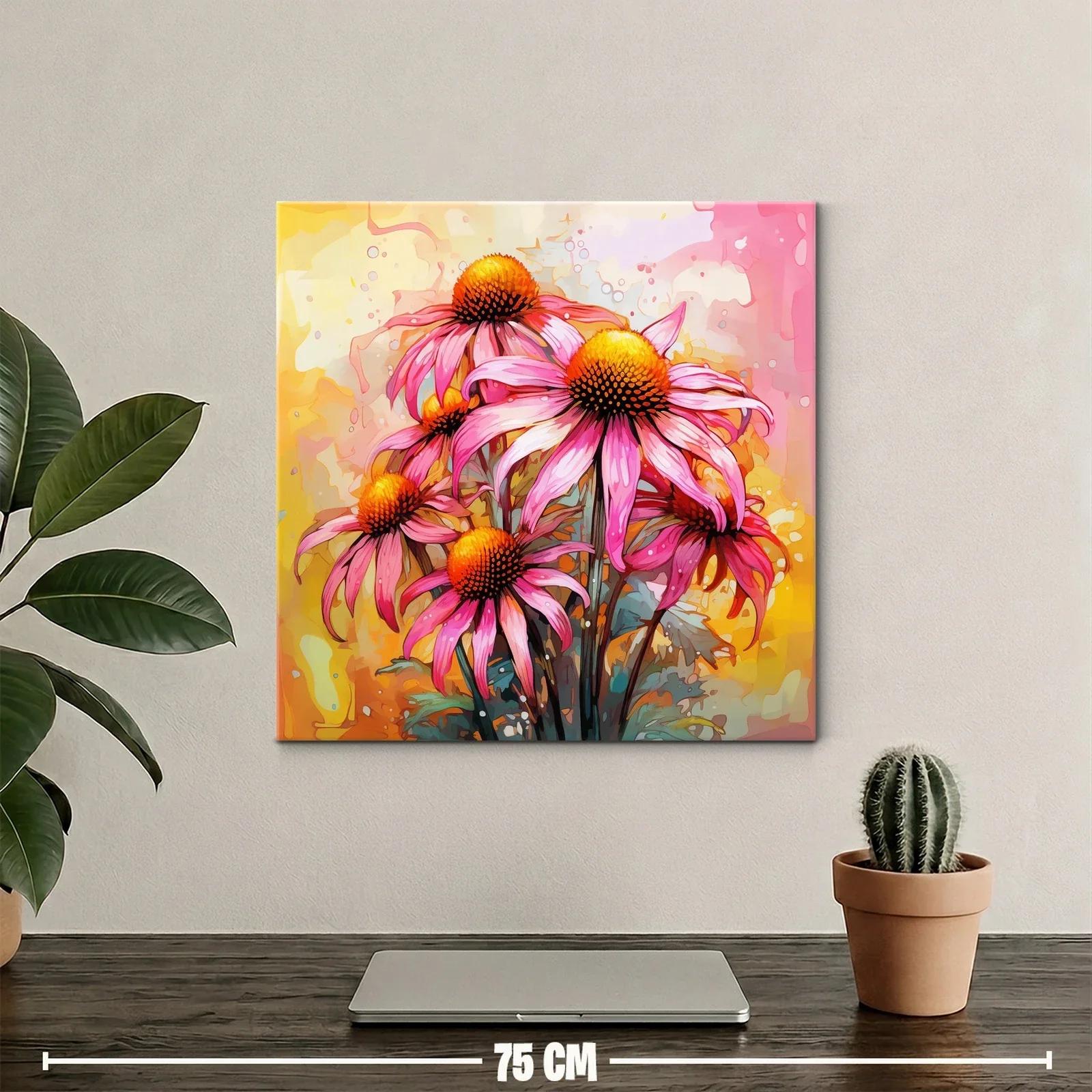Cuadro vibrante de flores rosas con fondo cálido — miniatura 2