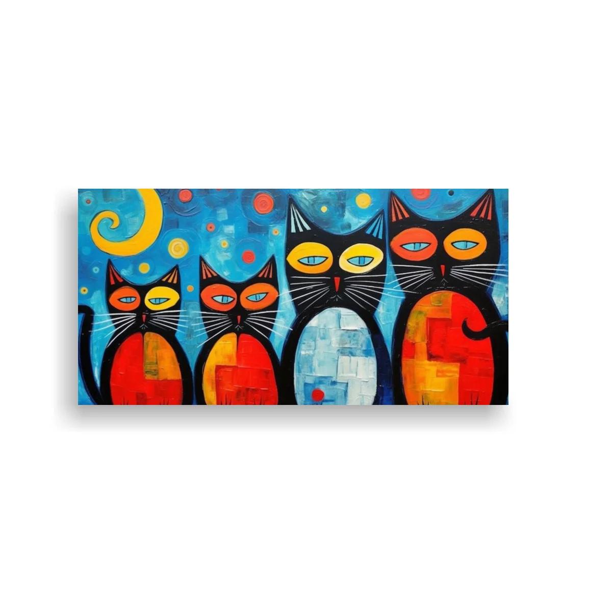 Cuadro familia de gatos negros con luna amarilla — imagen principal