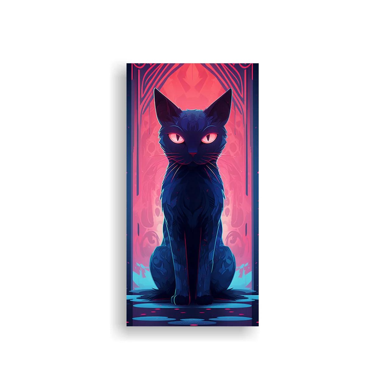 Cuadro gato negro de ojos brillantes con resplandor rosa — imagen principal