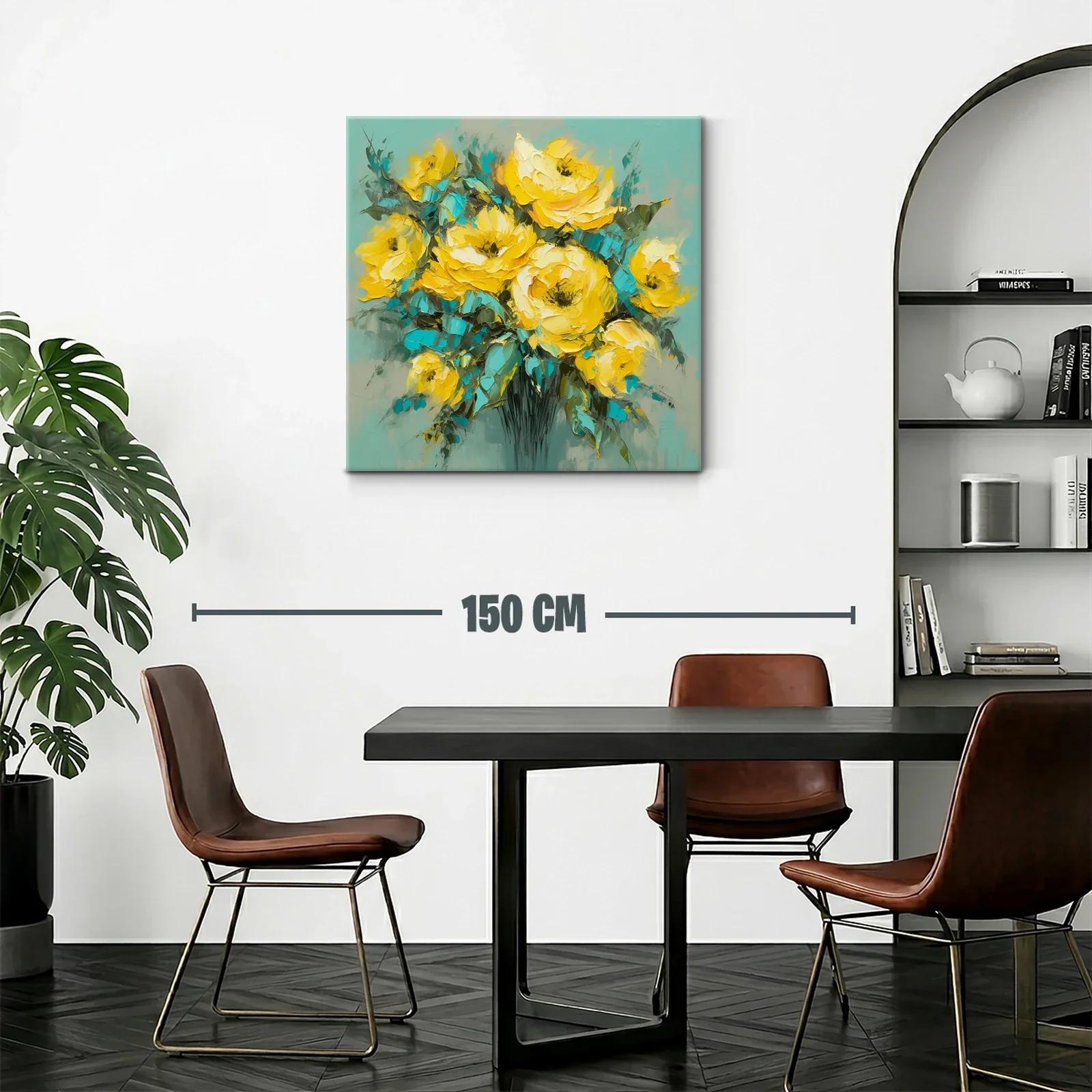 Ramo vibrante de flores amarillas y hojas turquesa — miniatura 2