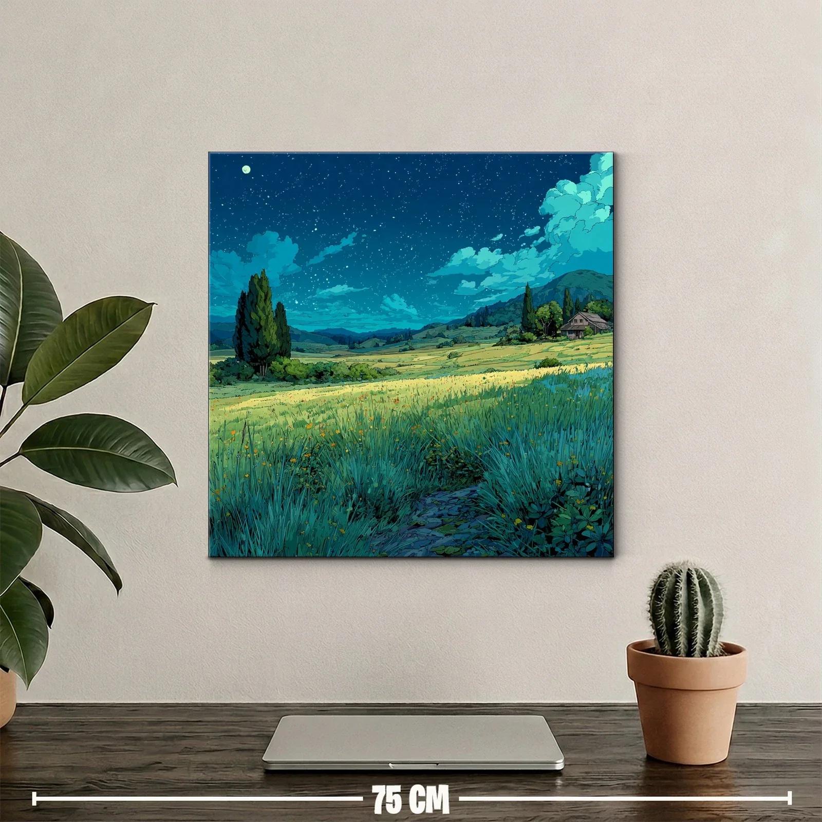Paisaje nocturno de pradera iluminada por estrellas — miniatura 2