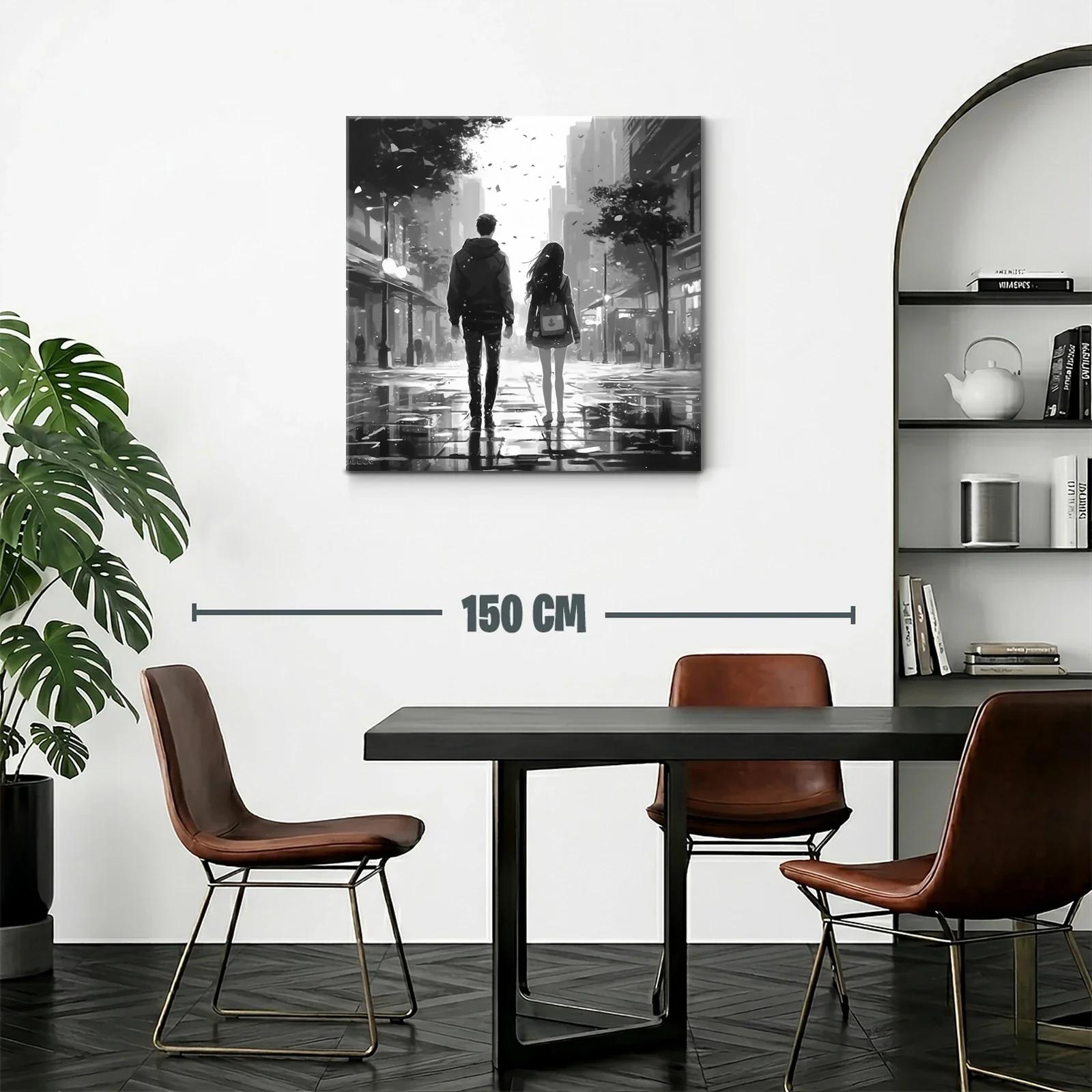 Pareja caminando en ciudad bajo lluvia suave en blanco y negro — miniatura 2