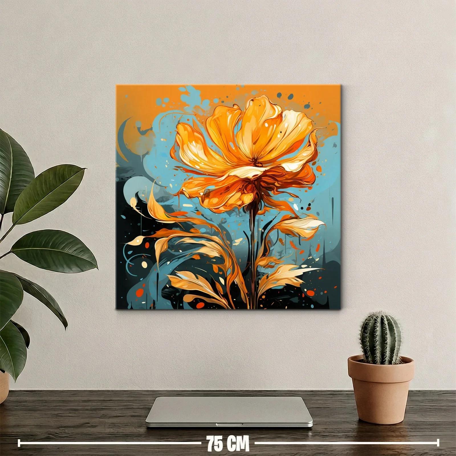 Flor vibrante en tonos cálidos y fondo azul intenso — miniatura 2