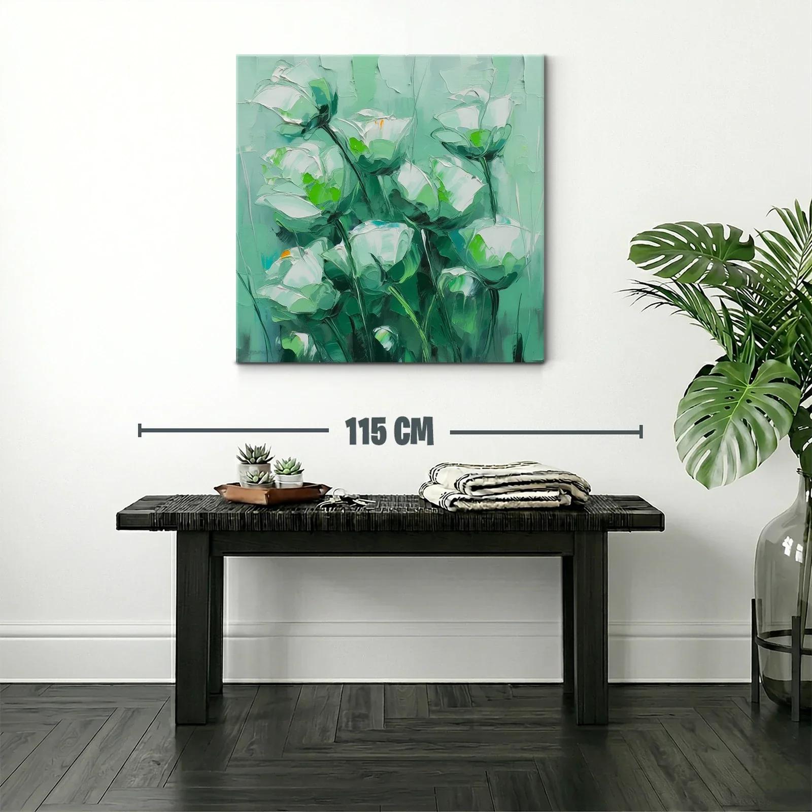 Cuadro floral con tonos verdes y blancos suaves — miniatura 2