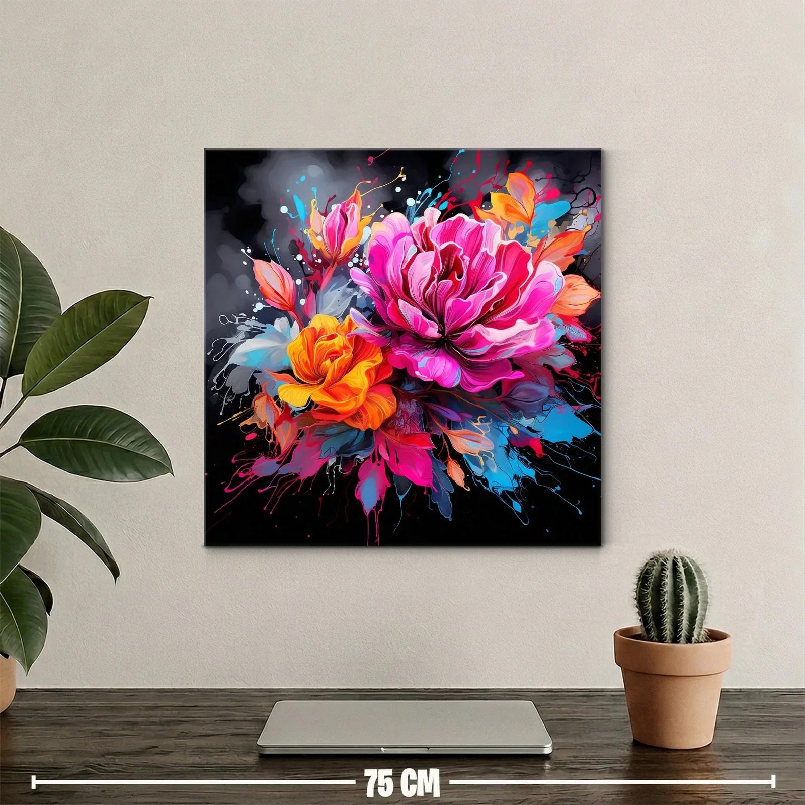 Cuadro vibrante con flores en tonos fucsia y naranja — miniatura 2
