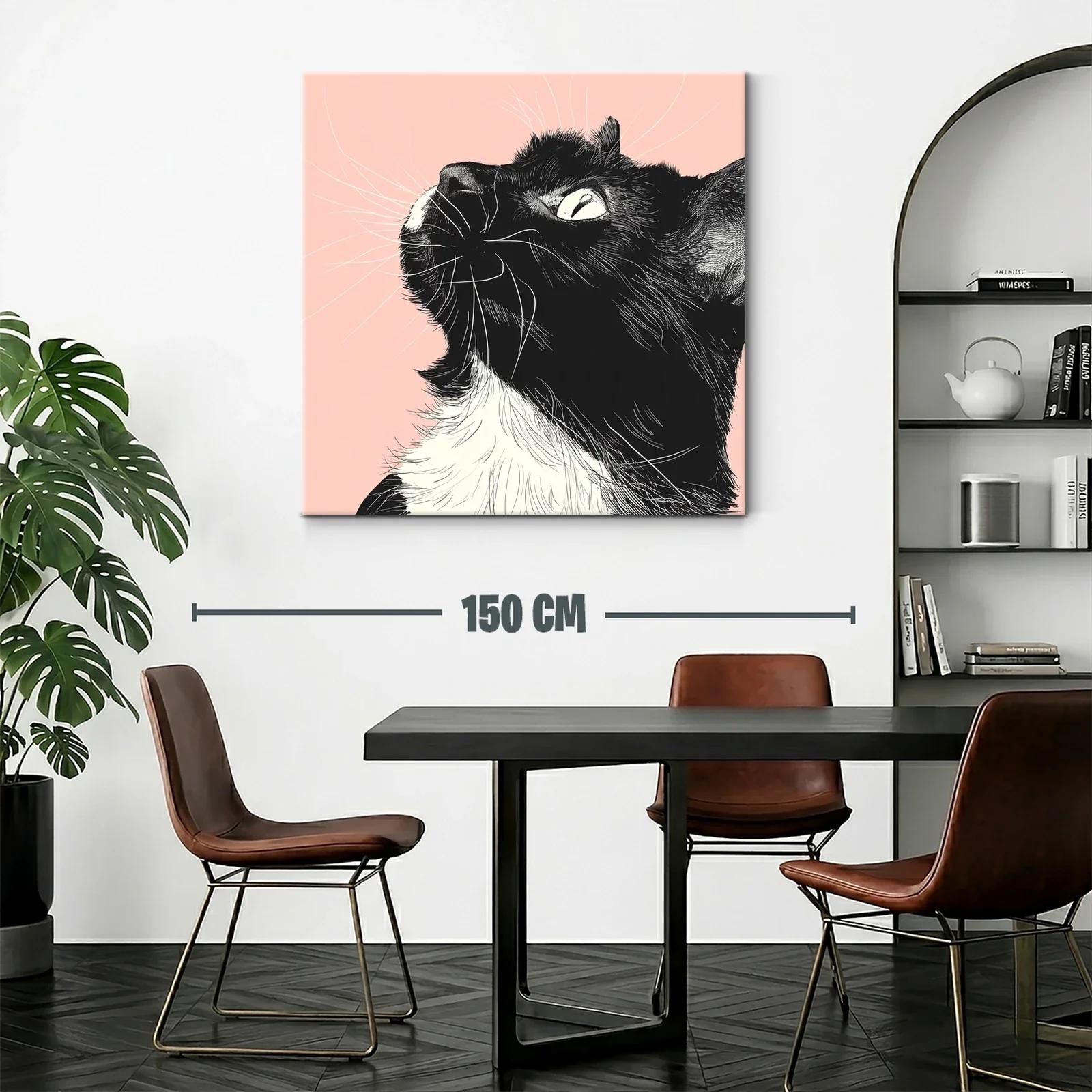 Retrato de gato negro y blanco con fondo rosa suave — miniatura 2