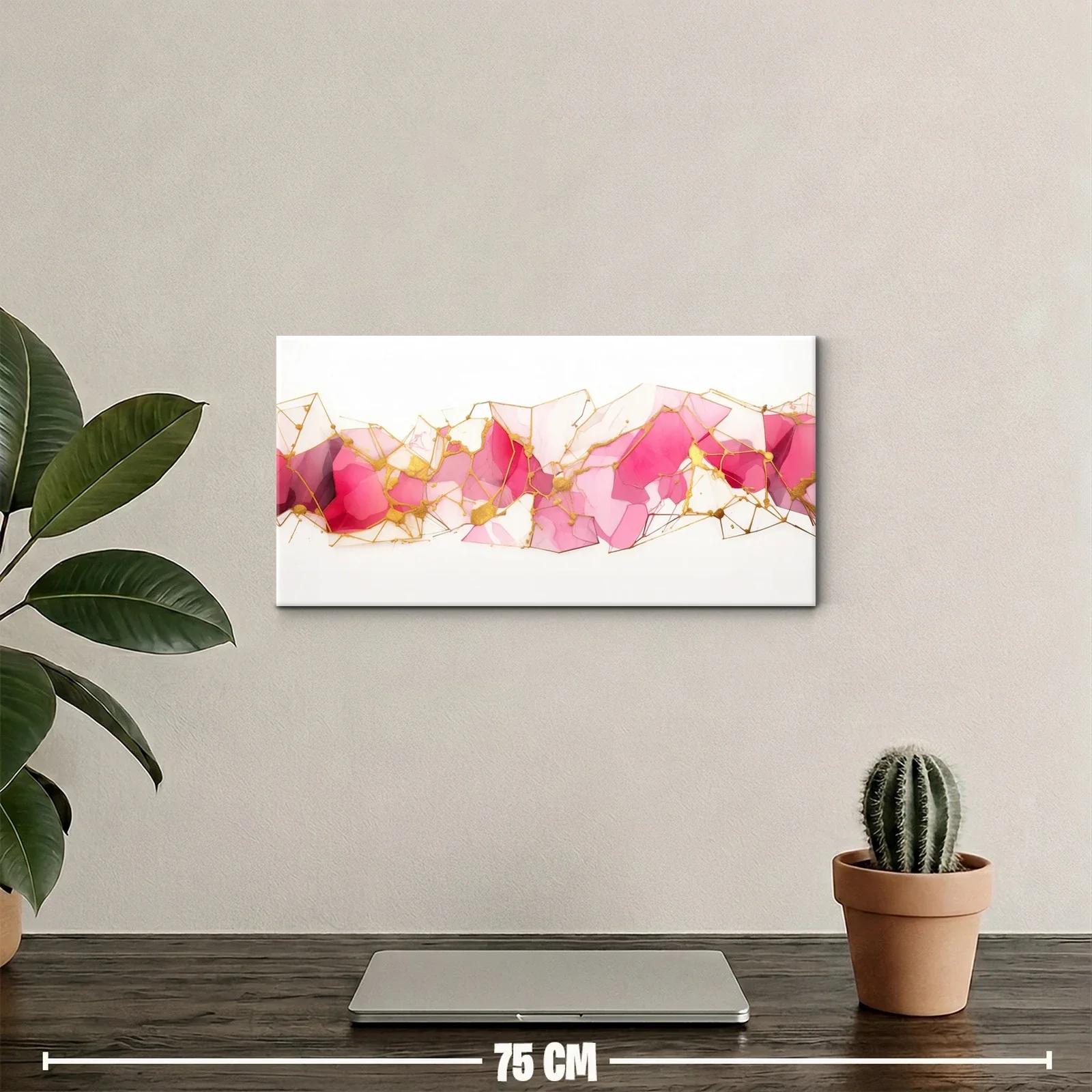 Cuadro banda abstracta rosada con red dorada — miniatura 2