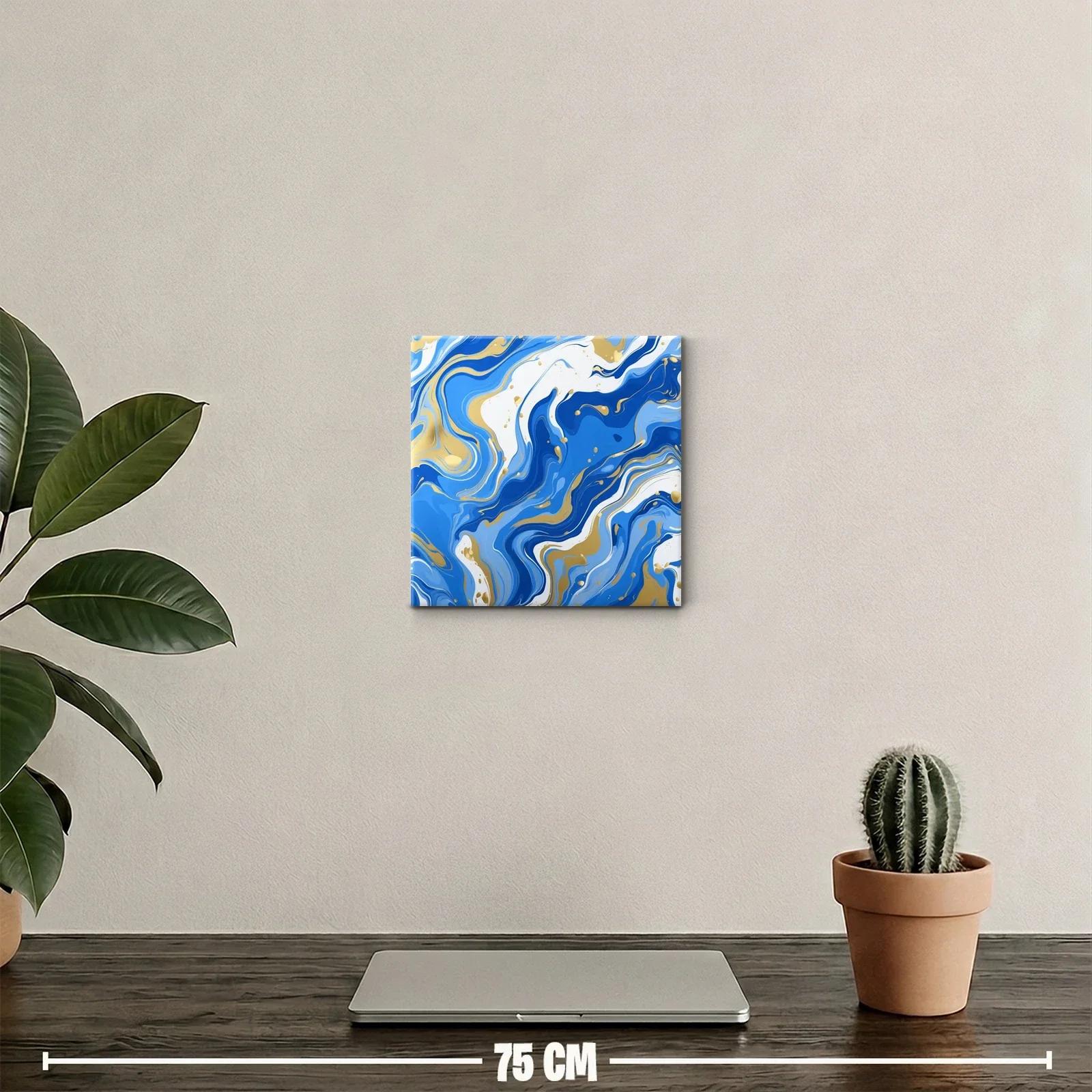 Cuadro decorativo abstracto en tonos azules con dorados — miniatura 2