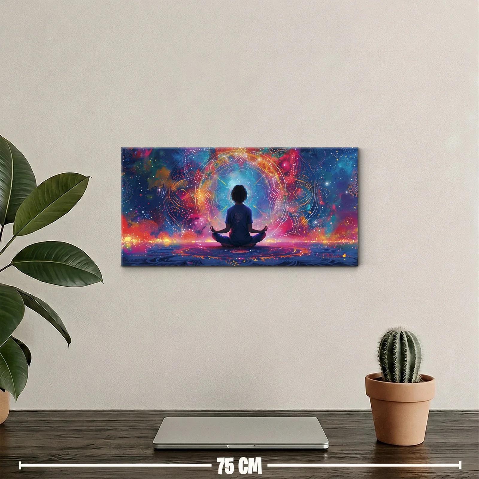 Cuadro persona meditando con halo cósmico — miniatura 2