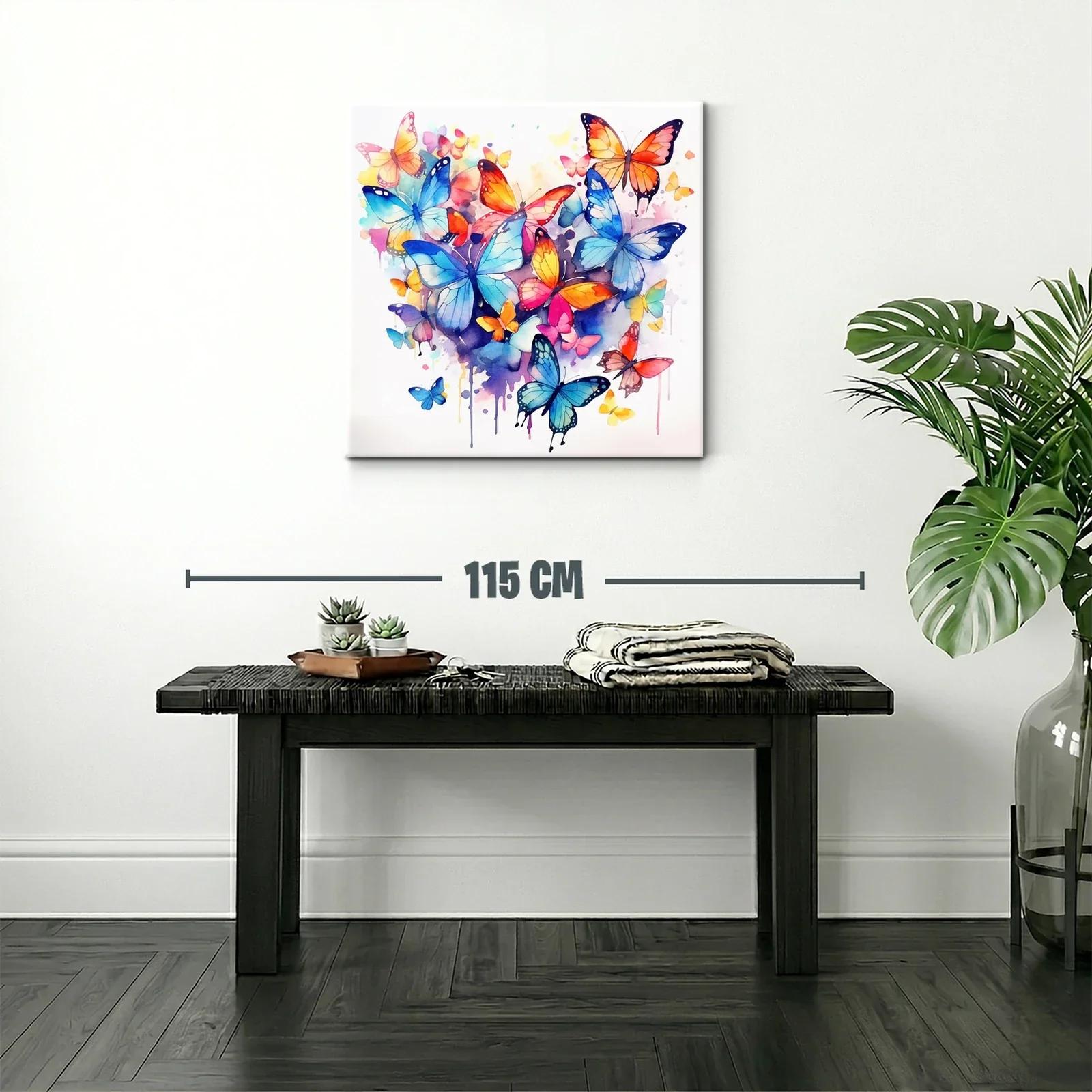 Cuadro con mariposas vibrantes en tonos azules y naranjas — miniatura 2