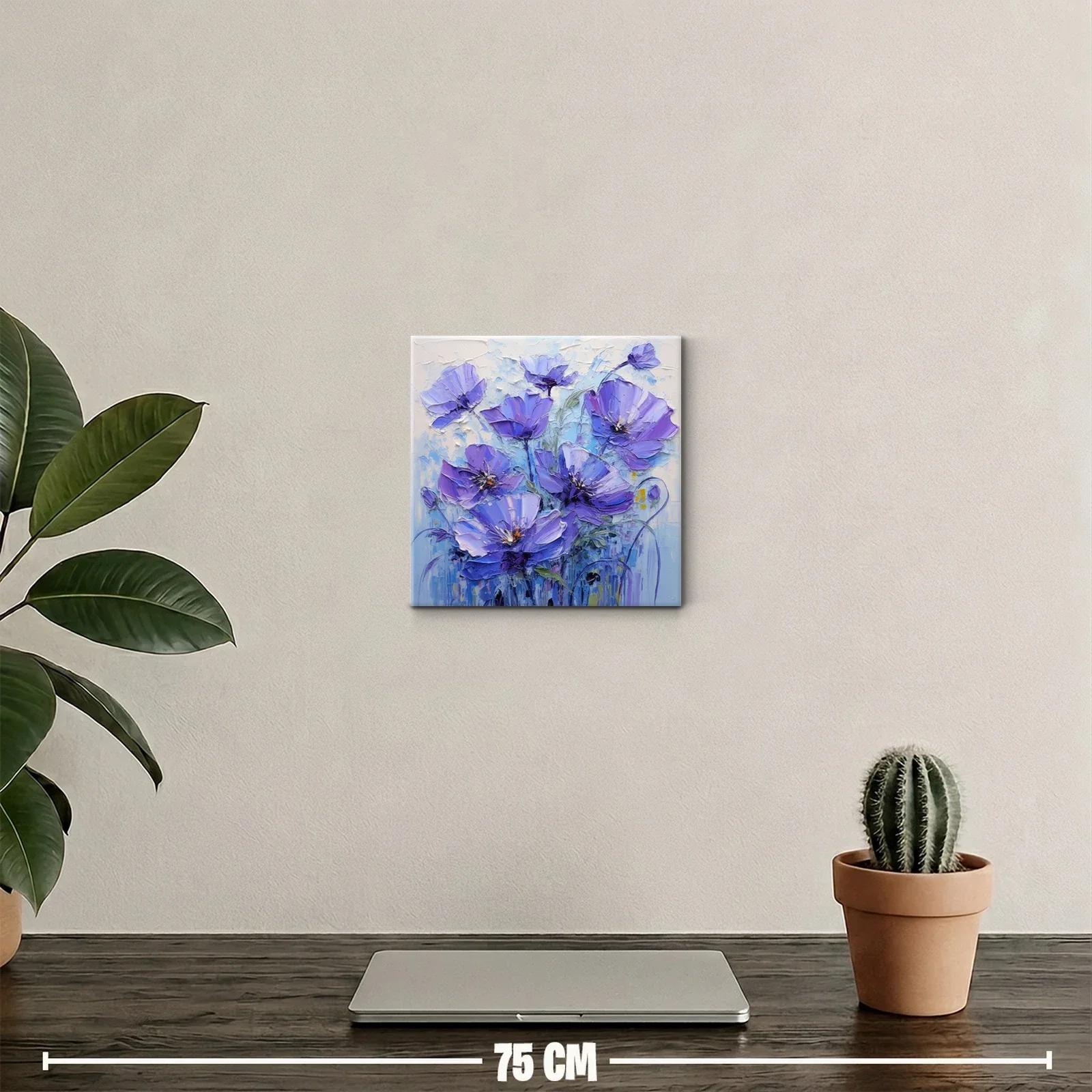 Cuadro floral con vibrantes flores violetas y azuladas — miniatura 2