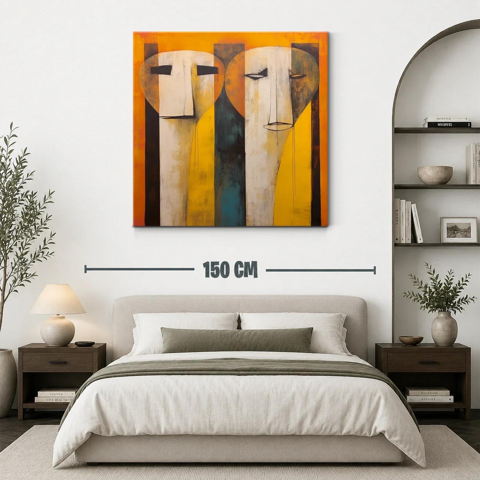Cuadro contemporáneo con rostros abstractos en tonos cálidos — miniatura 3