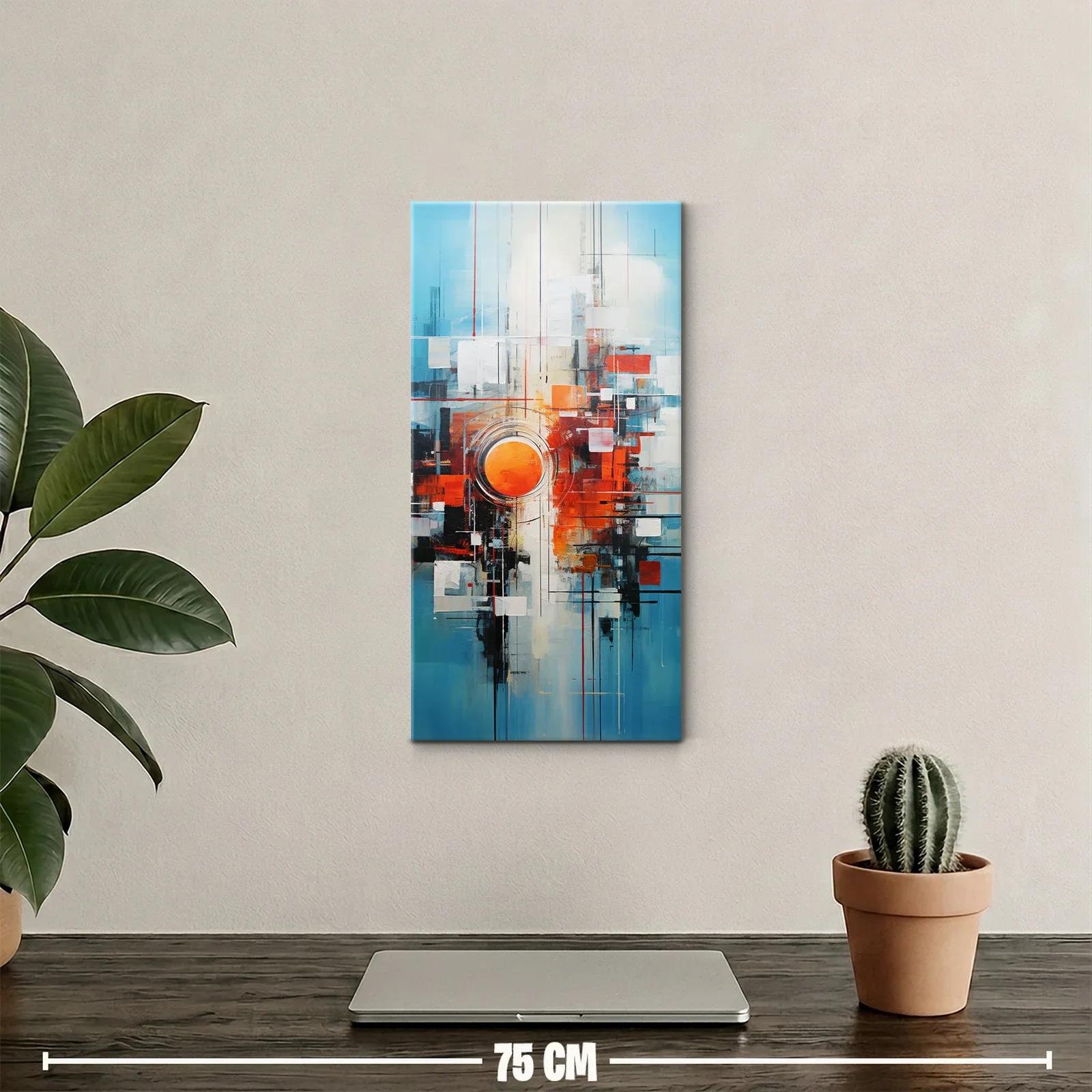 Cuadro abstracción geométrica con círculo naranja intenso — miniatura 2