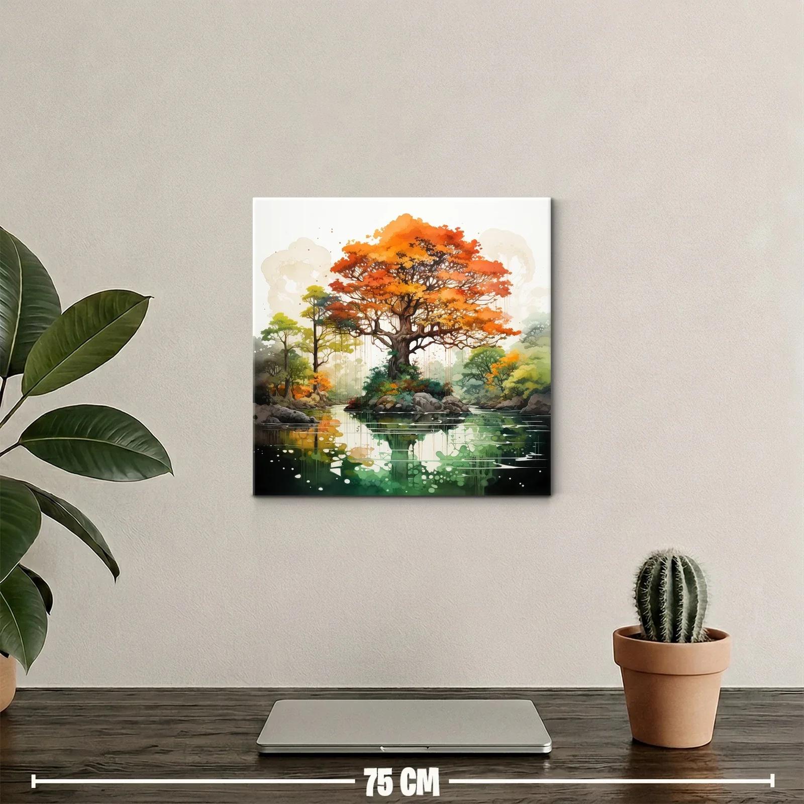 Árbol otoñal reflejado en lago sereno con naturaleza vibrante — miniatura 2