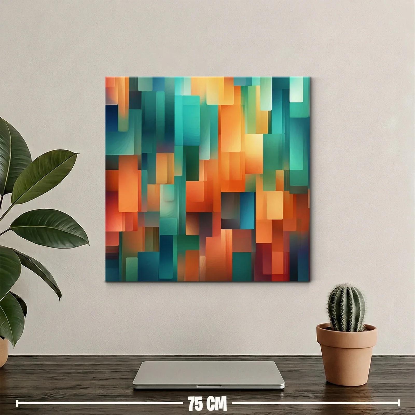 Cuadro abstracto geométrico con tonos cálidos y fríos — miniatura 2