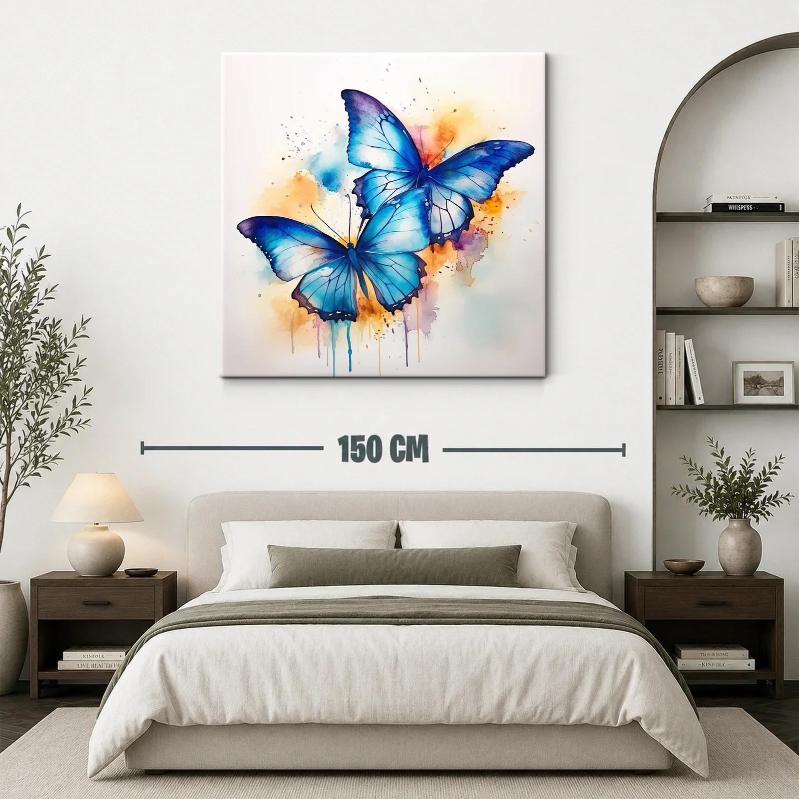 Mariposas azules con fondo en tonos cálidos vibrantes — miniatura 3