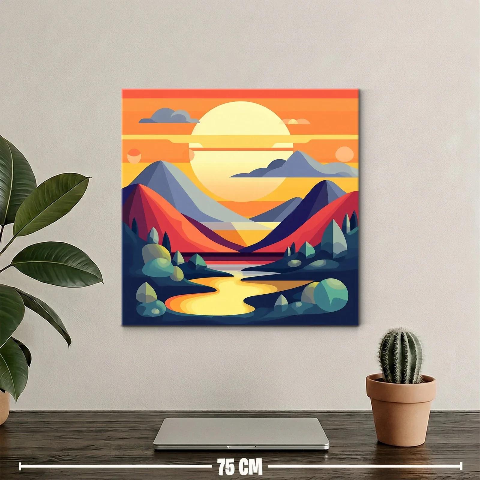 Paisaje abstracto con montañas y río al atardecer vibrante — miniatura 2