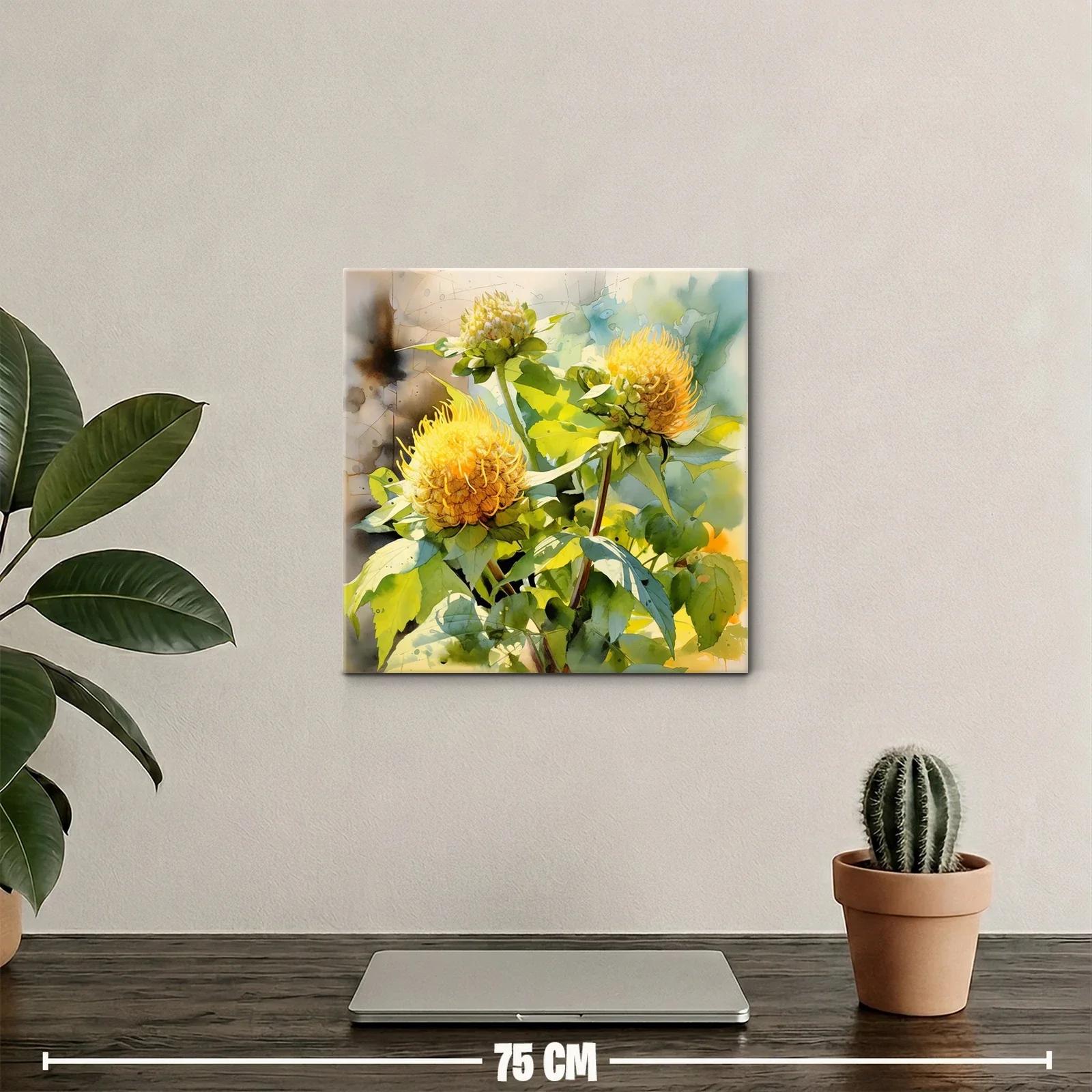 Cuadro floral vibrante con tonos amarillos y verdes naturales — miniatura 2