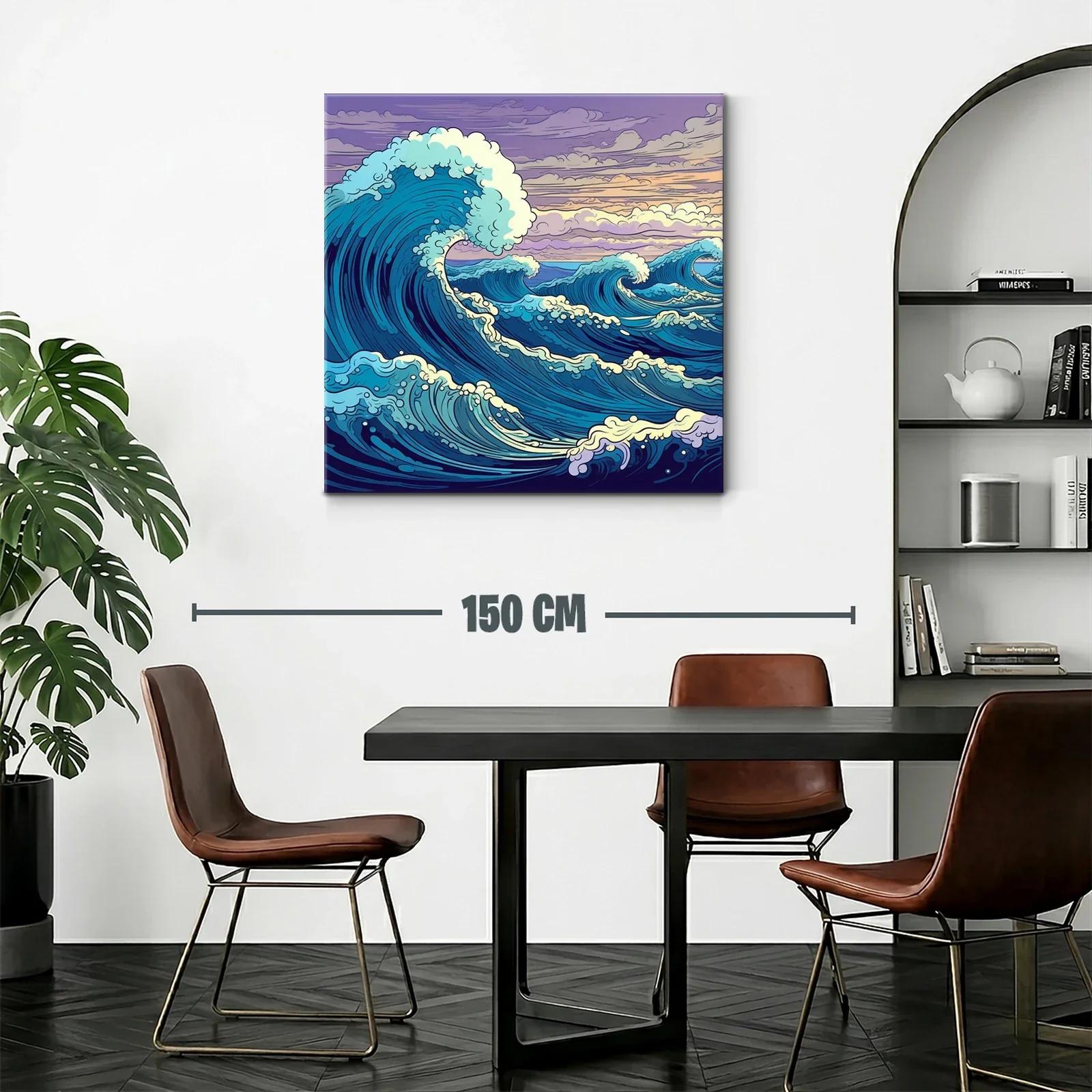 Olas dinámicas bajo un cielo crepuscular en tonos vibrantes — miniatura 2