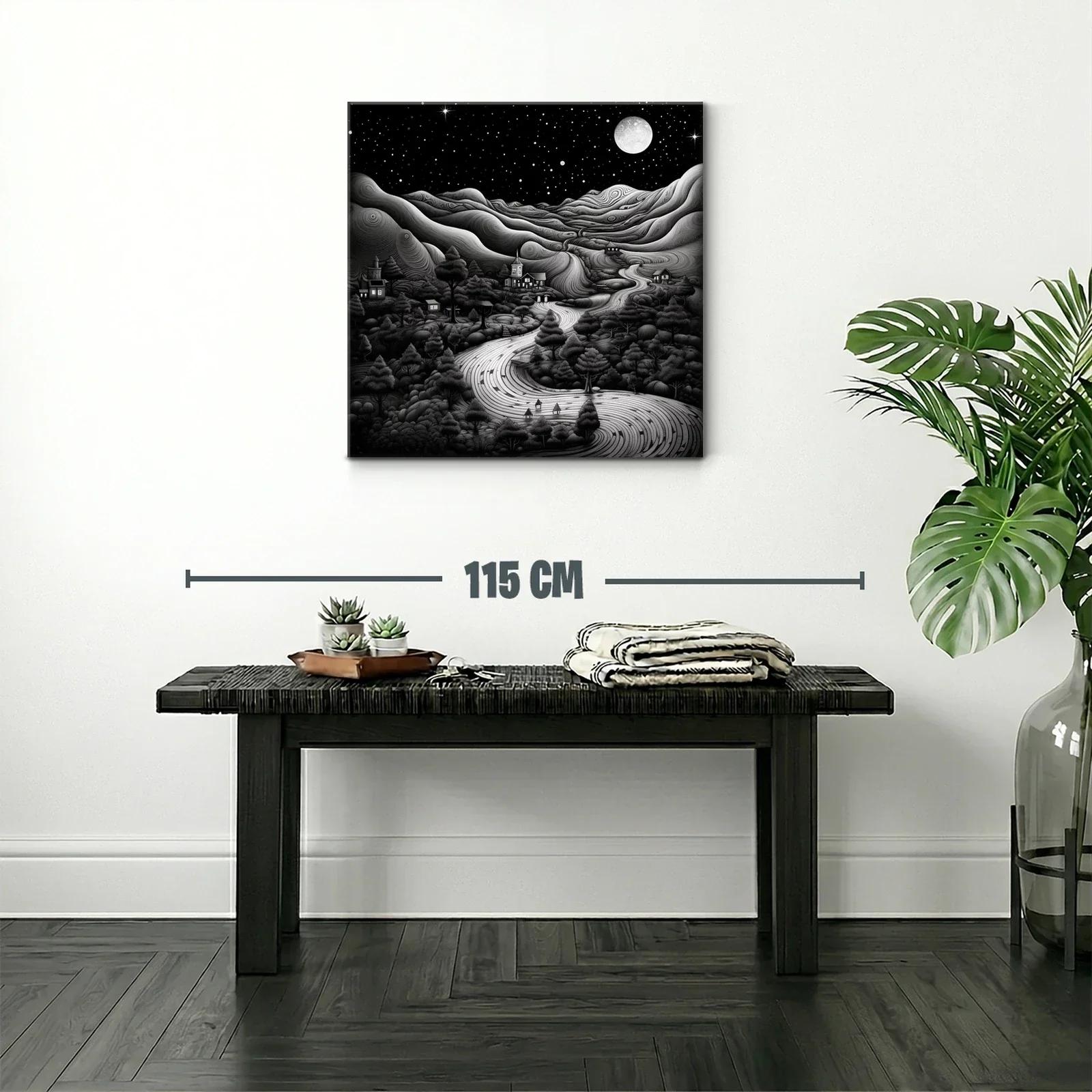 Paisaje nocturno con río serpenteante y luna llena brillante — miniatura 2