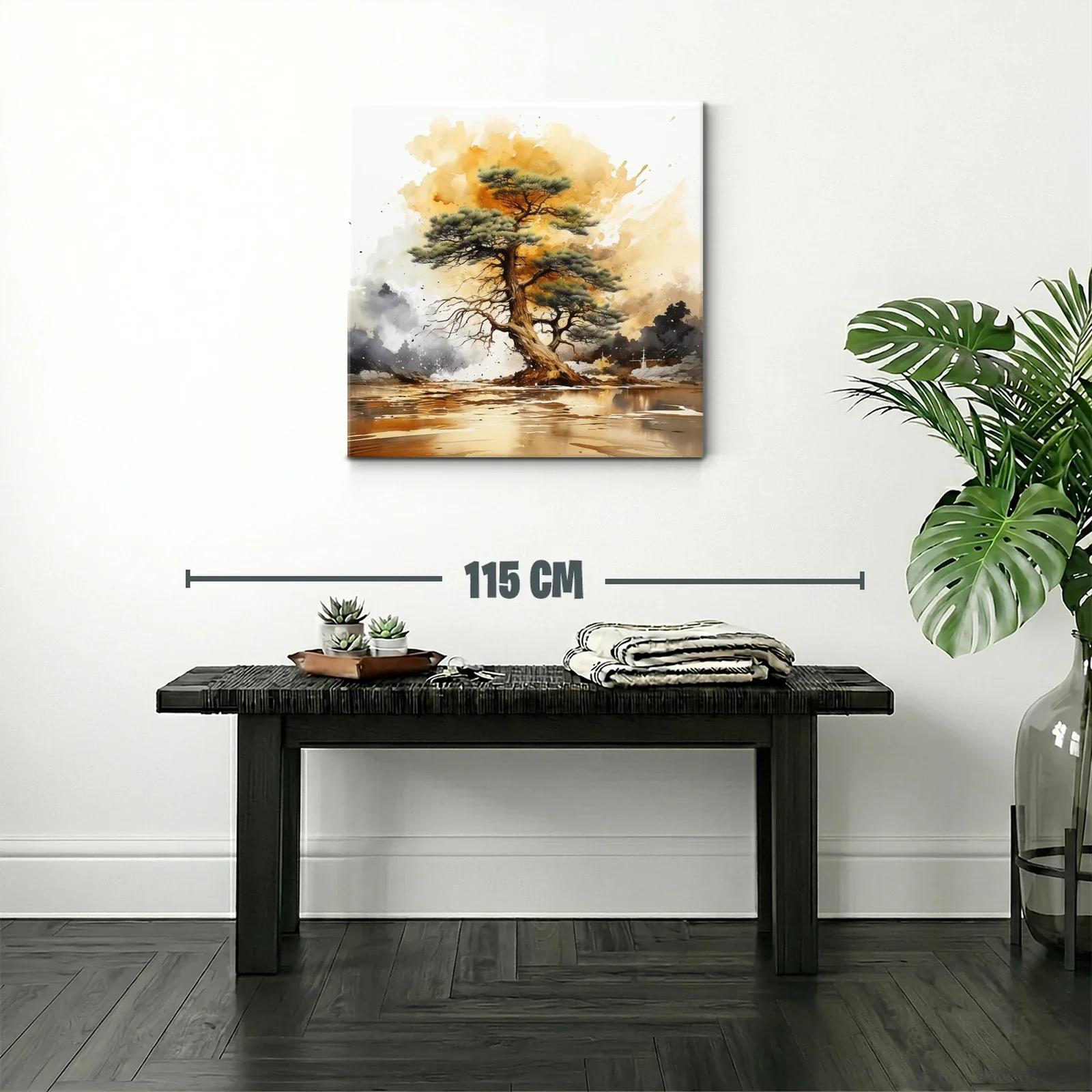 Árbol solitario sobre paisaje al atardecer dorado — miniatura 2