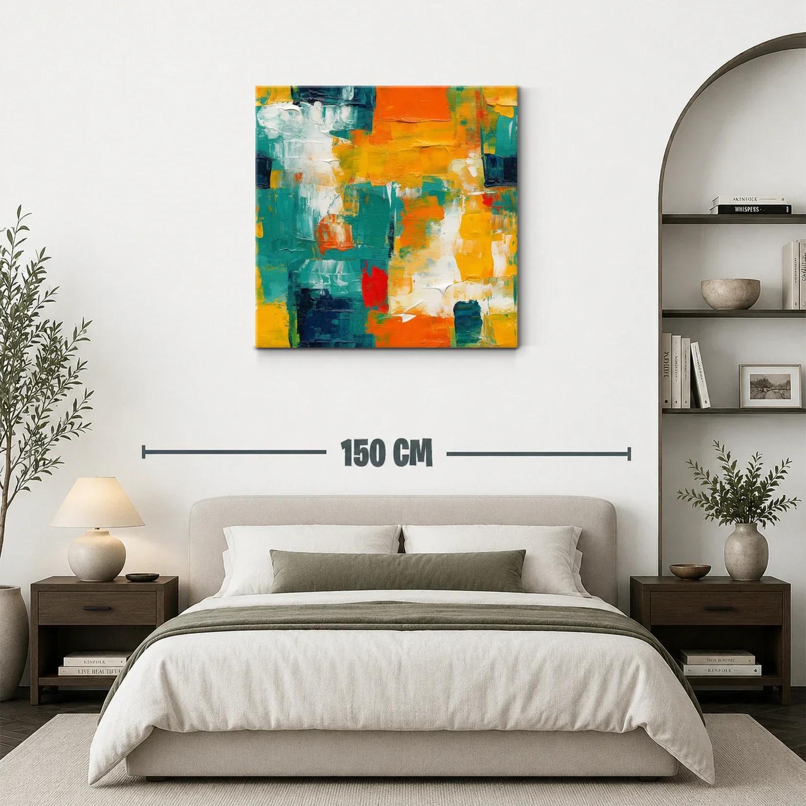 Cuadro Abstracto en Tonos Naranja Azul y Amarillo — miniatura 3