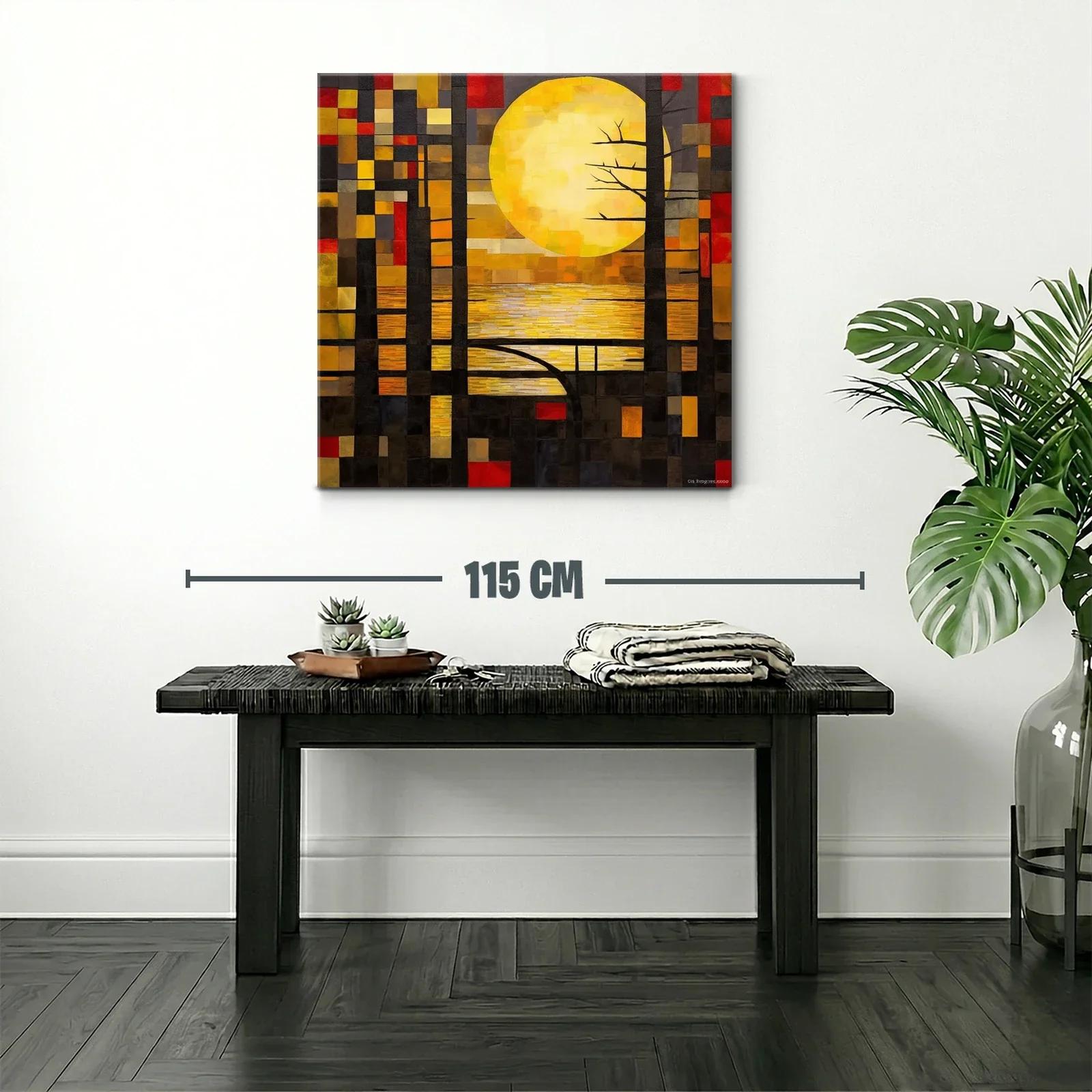Cuadro abstracto con luna llena y tonos cálidos vibrantes — miniatura 2