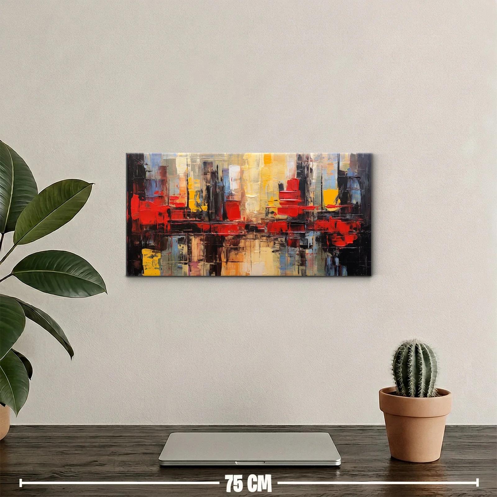 Cuadro abstracción urbana con banda intensa y bloques superpuestos — miniatura 2