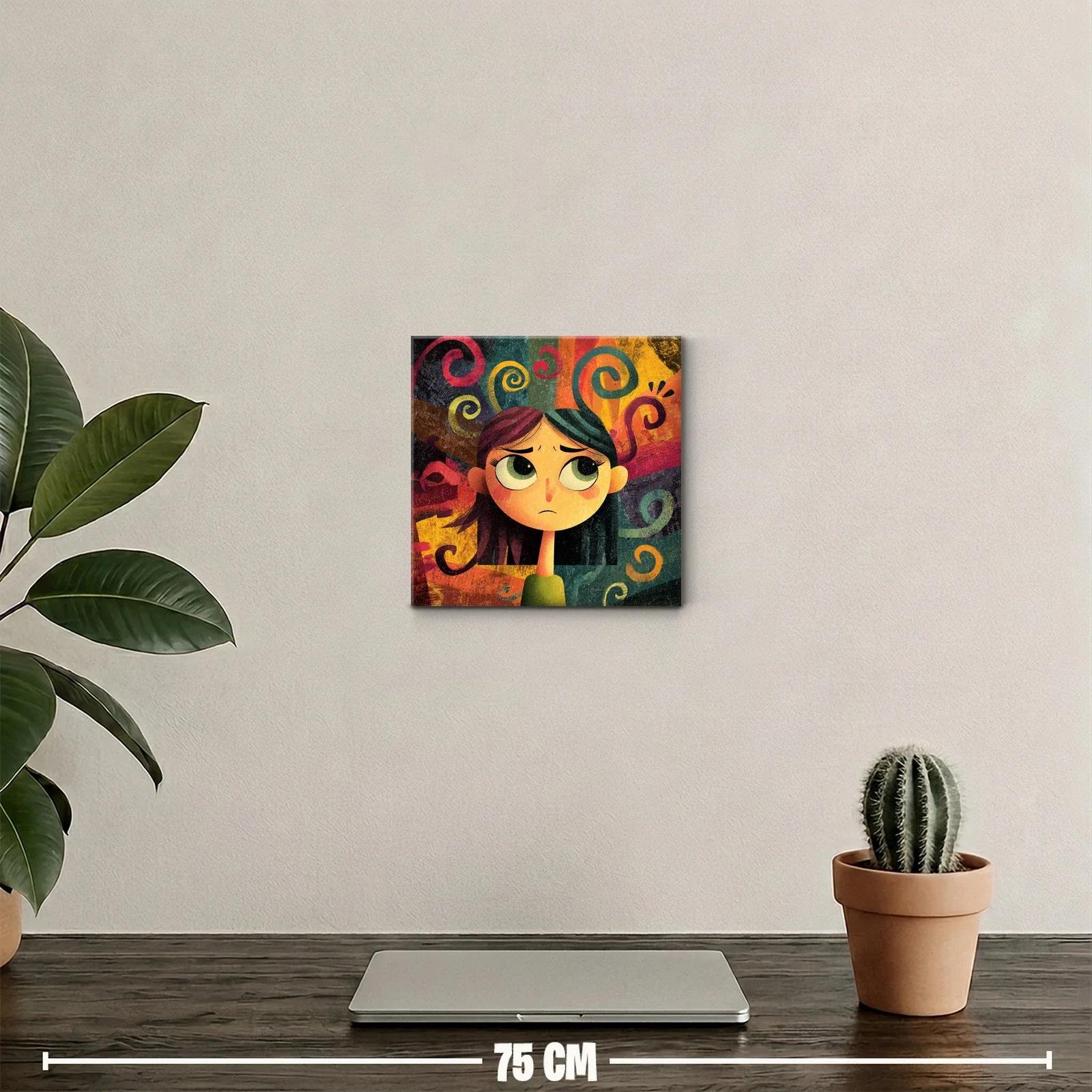 Cuadro expresivo con rostro infantil y remolinos coloridos — miniatura 2