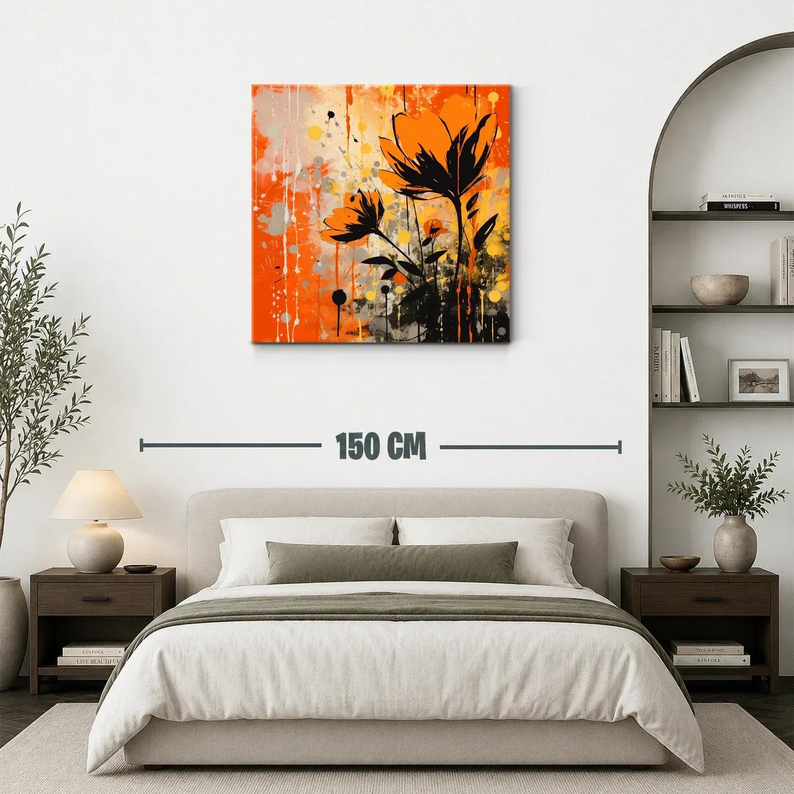 Cuadro floral con vibrante contraste en tonos naranja y negro — miniatura 3