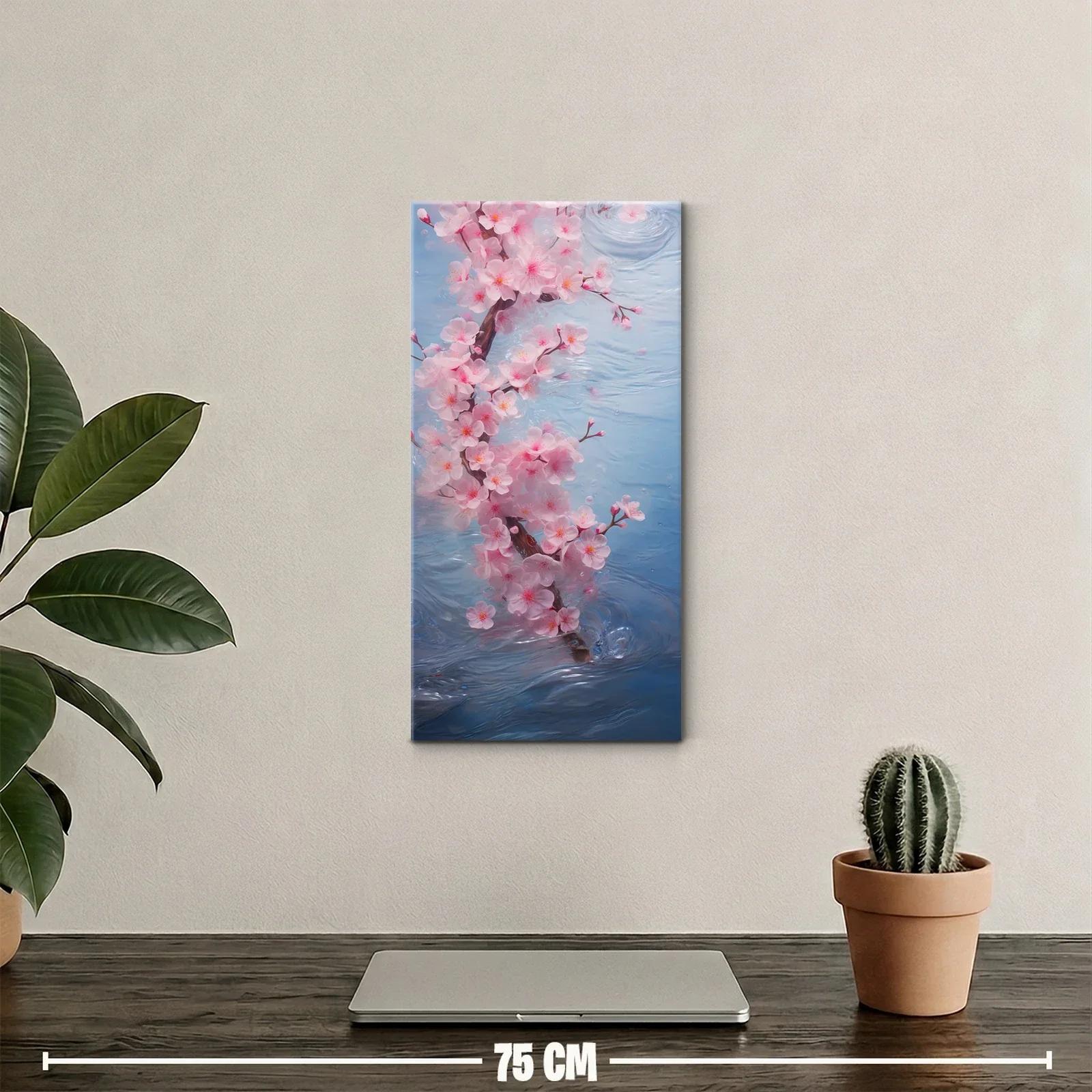 Cuadro flor de cerezo con fondo azul texturizado — miniatura 2