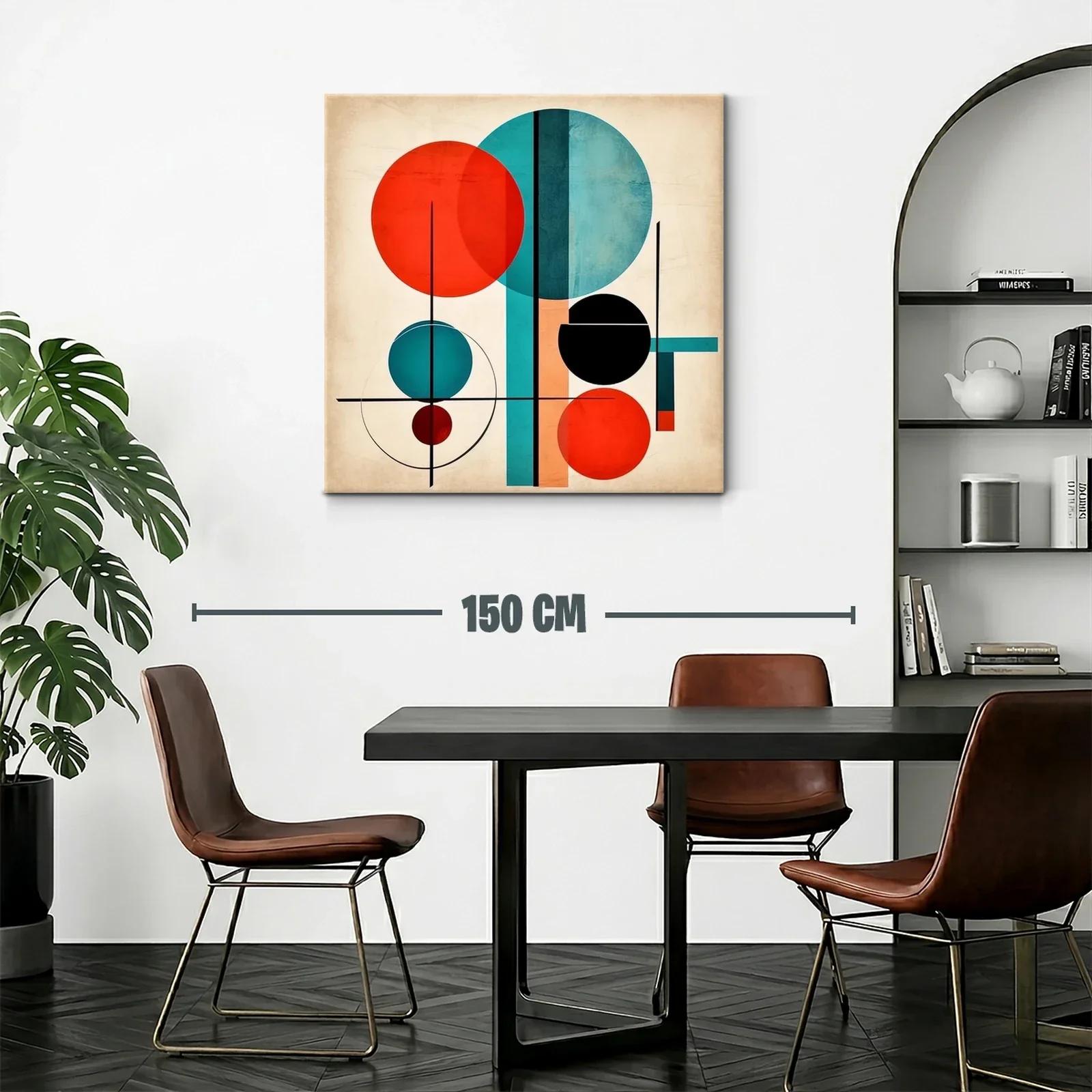 Cuadro abstracto con círculos en tonos rojo y azul vibrante — miniatura 2