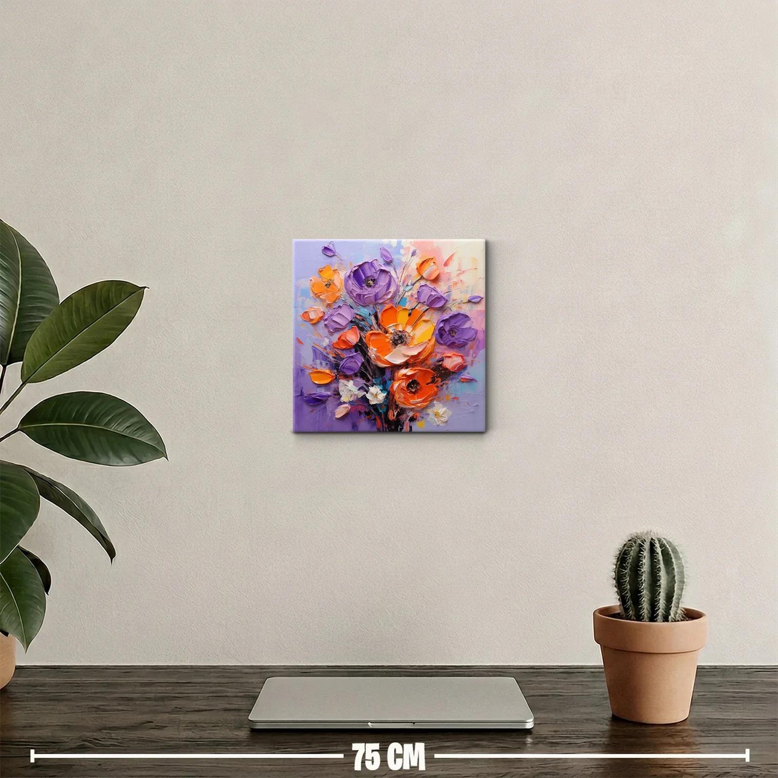 Cuadro floral con vibrantes colores naranjas y violetas — miniatura 2