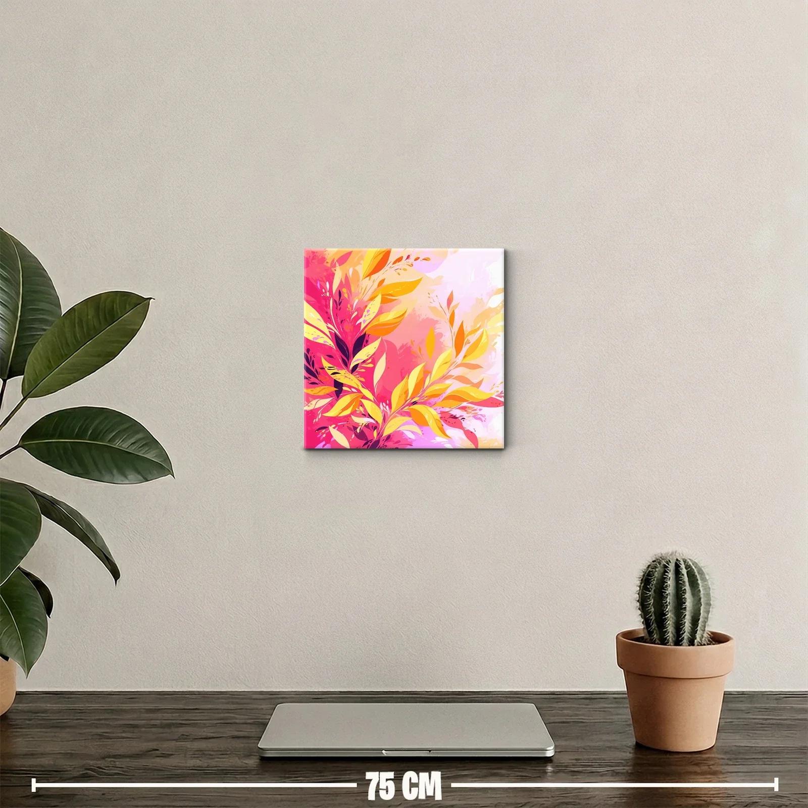 Cuadro decorativo hojas cálidas en tonos vibrantes — miniatura 2