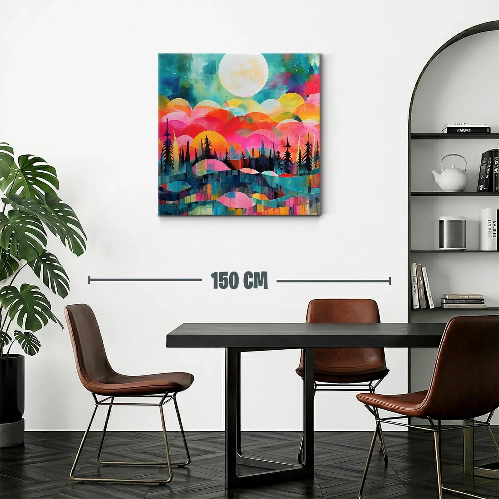 Paisaje abstracto con luna llena y árboles silueteados — miniatura 2