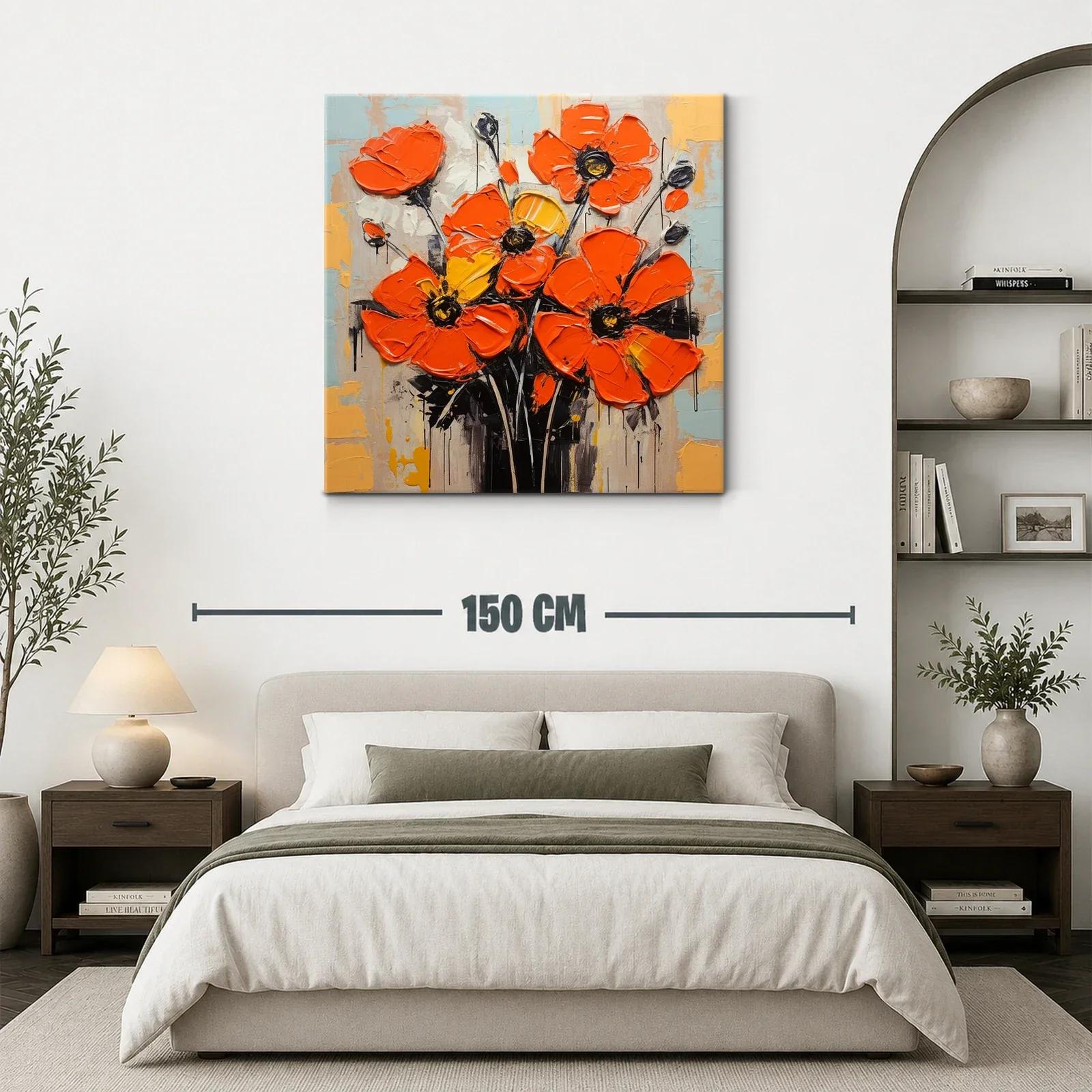 Cuadro con amapolas vibrantes en tonos anaranjados y amarillo — miniatura 3