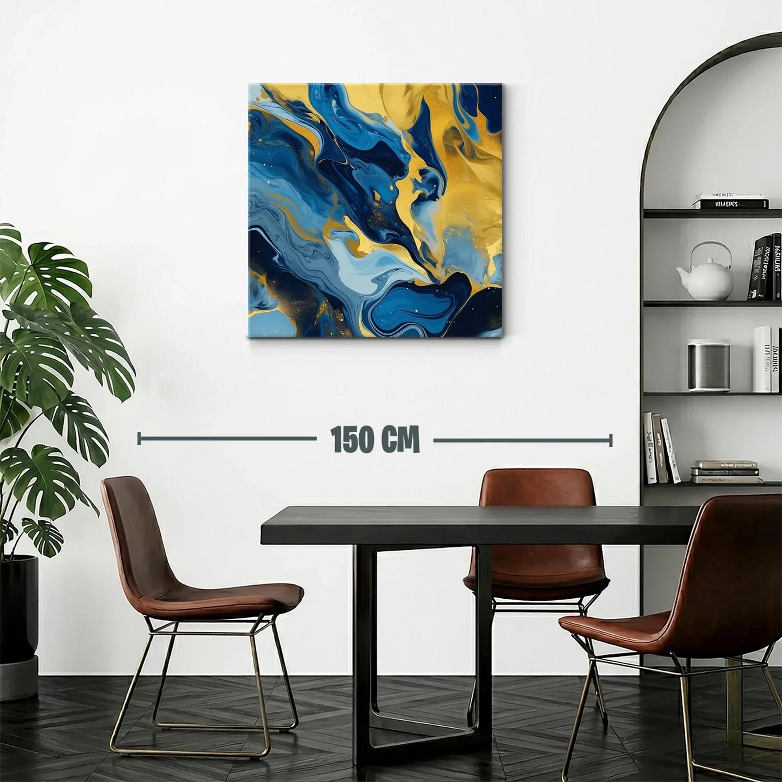 Cuadro abstracto con vibrantes tonos azules y dorados — miniatura 2
