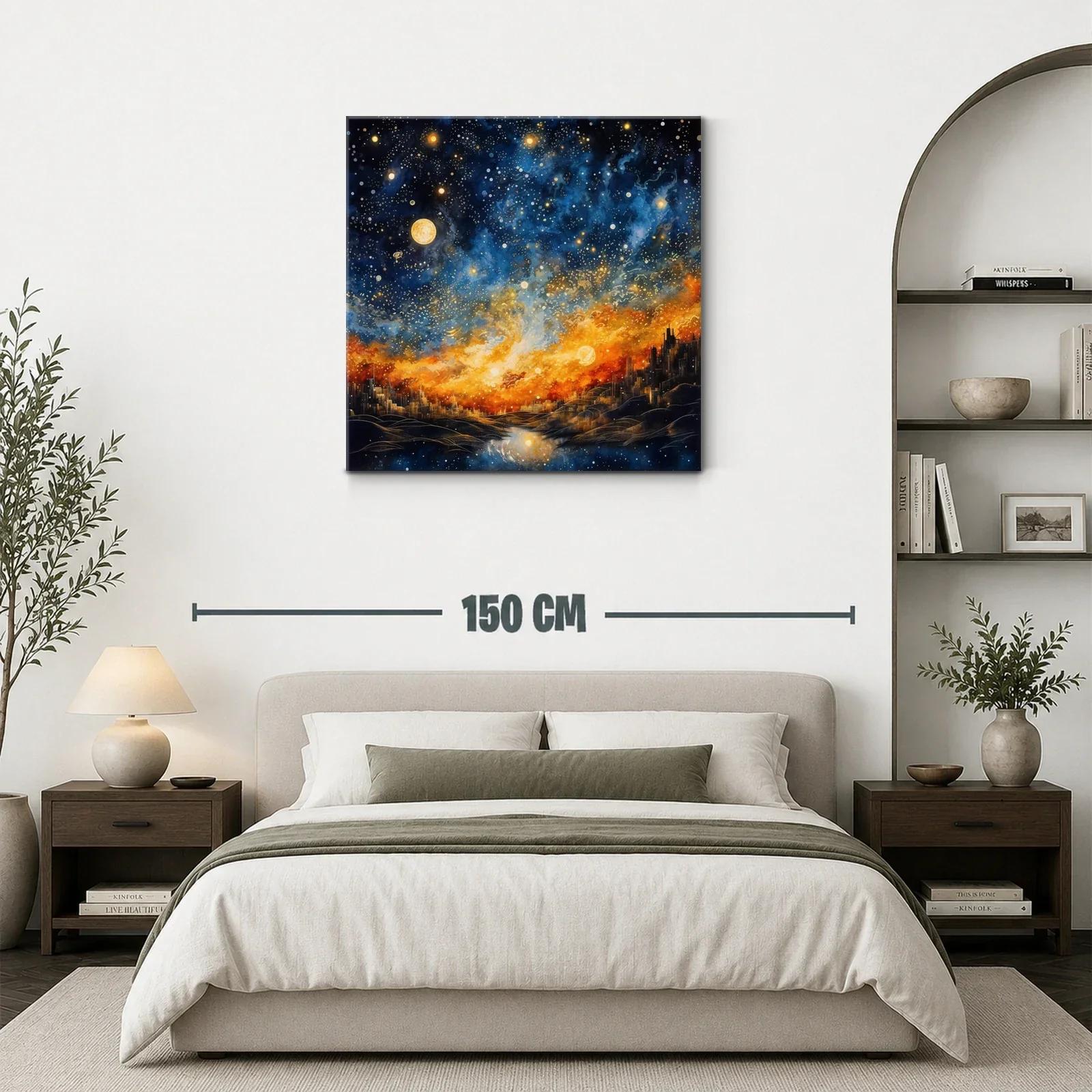Cielo estrellado sobre ciudad iluminada al atardecer — miniatura 3